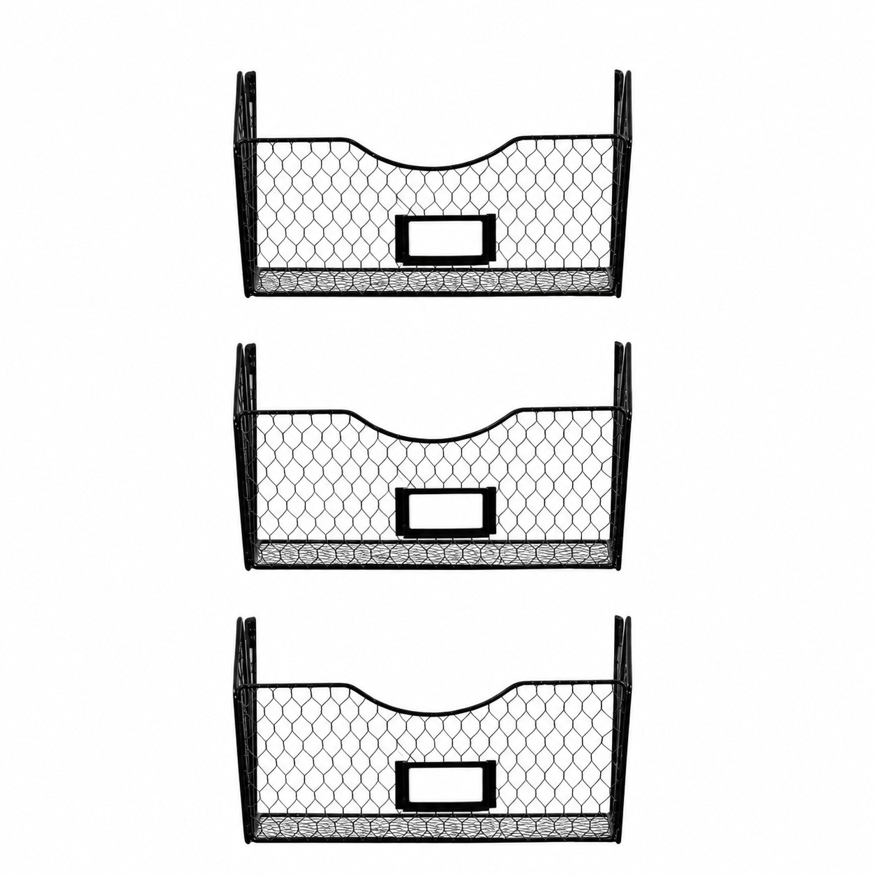 Etokfoks  Mesh Black 13 25 in x 8 5 in Metal Wall Mount 3 Pocket Magazine Rack Hanging File Organizer Mail Sorter