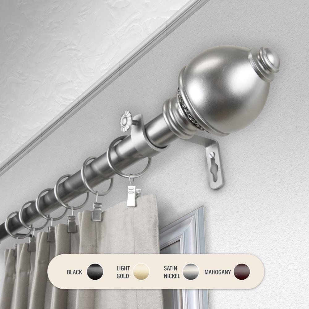 Hart & Harlow L100-15-665 1-in Raegan 66-in to 120-in Satin nickel Steel Single curtain rod with Finials
