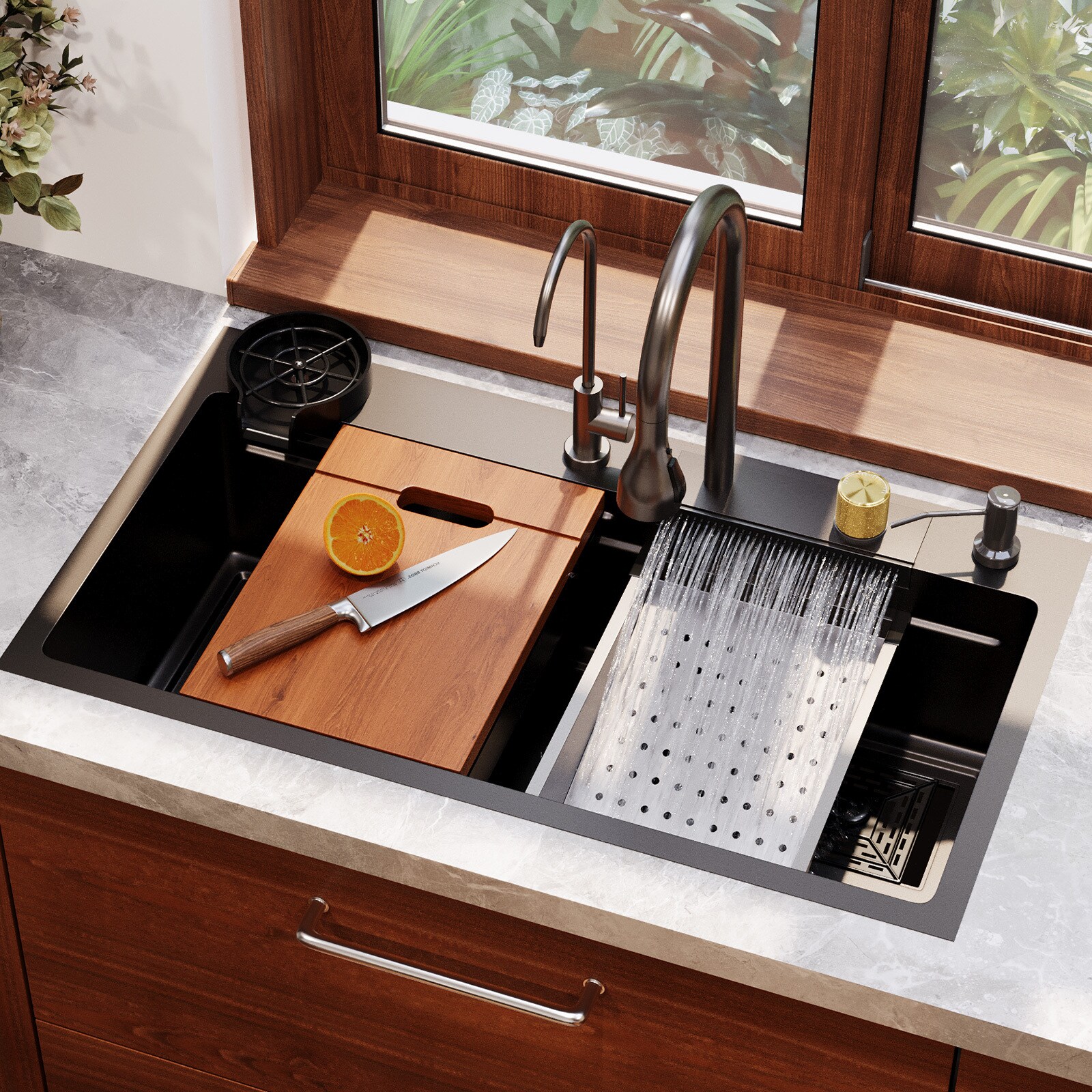 DeerValley - Drop-in 31.5-in x 18.11-in Stainless steel Single bowl Workstation Kitchen Sink with...