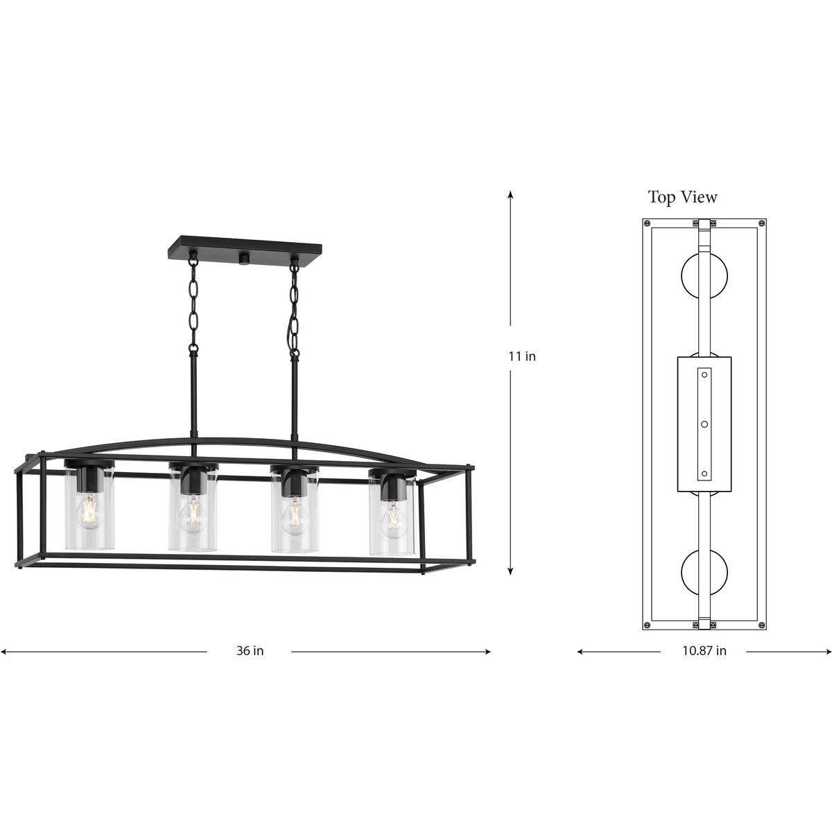 Swansea Matte Black Steel Outdoor Island Chandelier with Clear Glass Shades