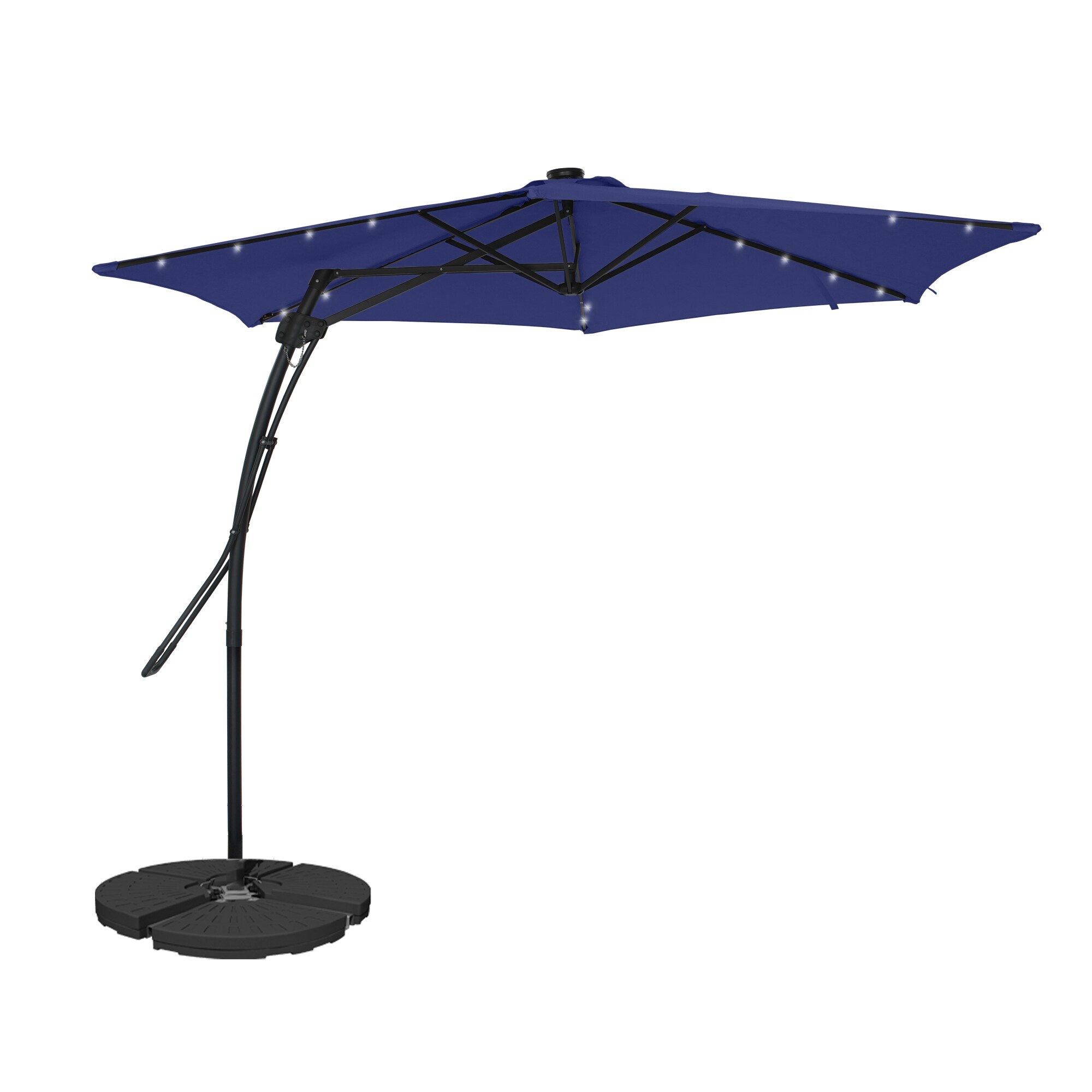 Mondawe 10202UML-ED 10-ft Steel Navy No-tilt Offset Patio Umbrella with Lights with Base