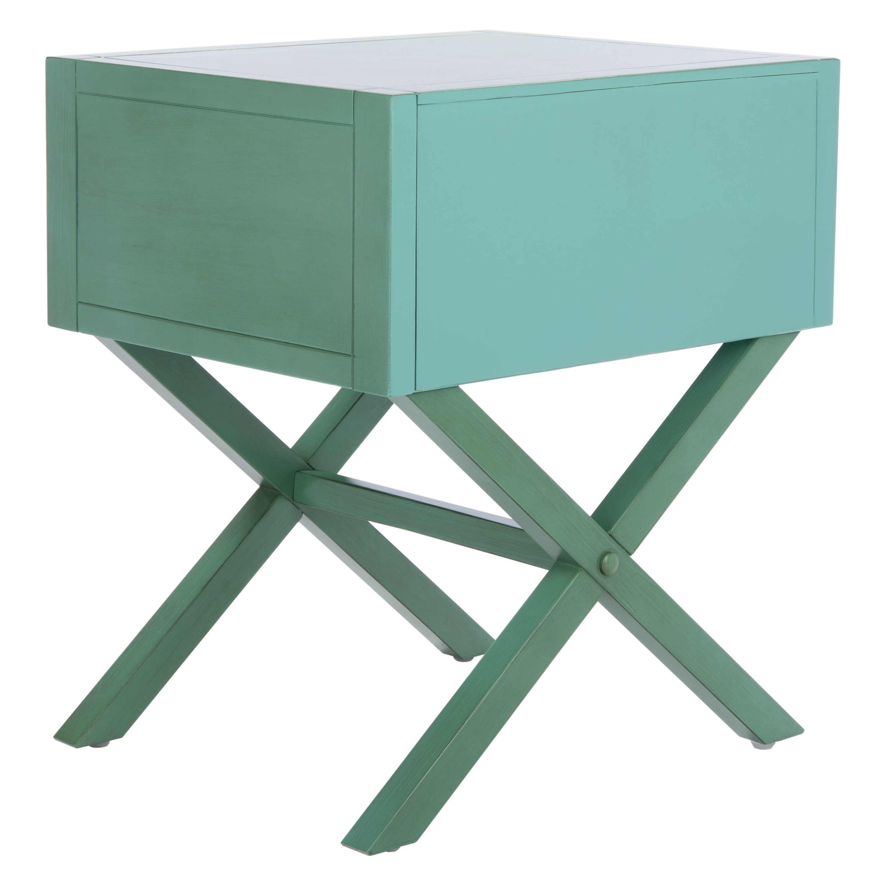Odilia Turquoise Acacia Wood 1-Drawer Nightstand with Gold Pull