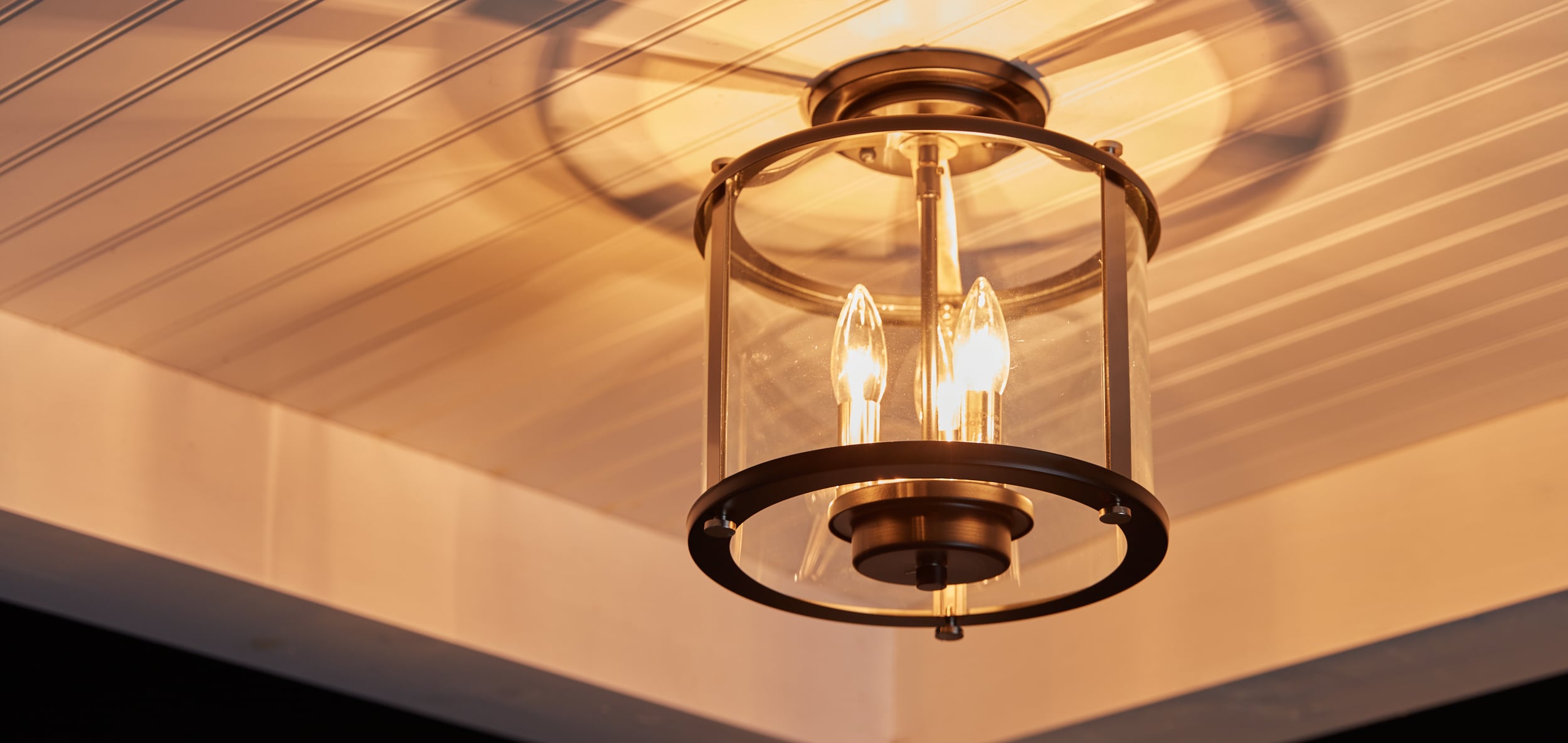Transitional Squire Matte Black Semi-Flush Outdoor Light with Clear Glass