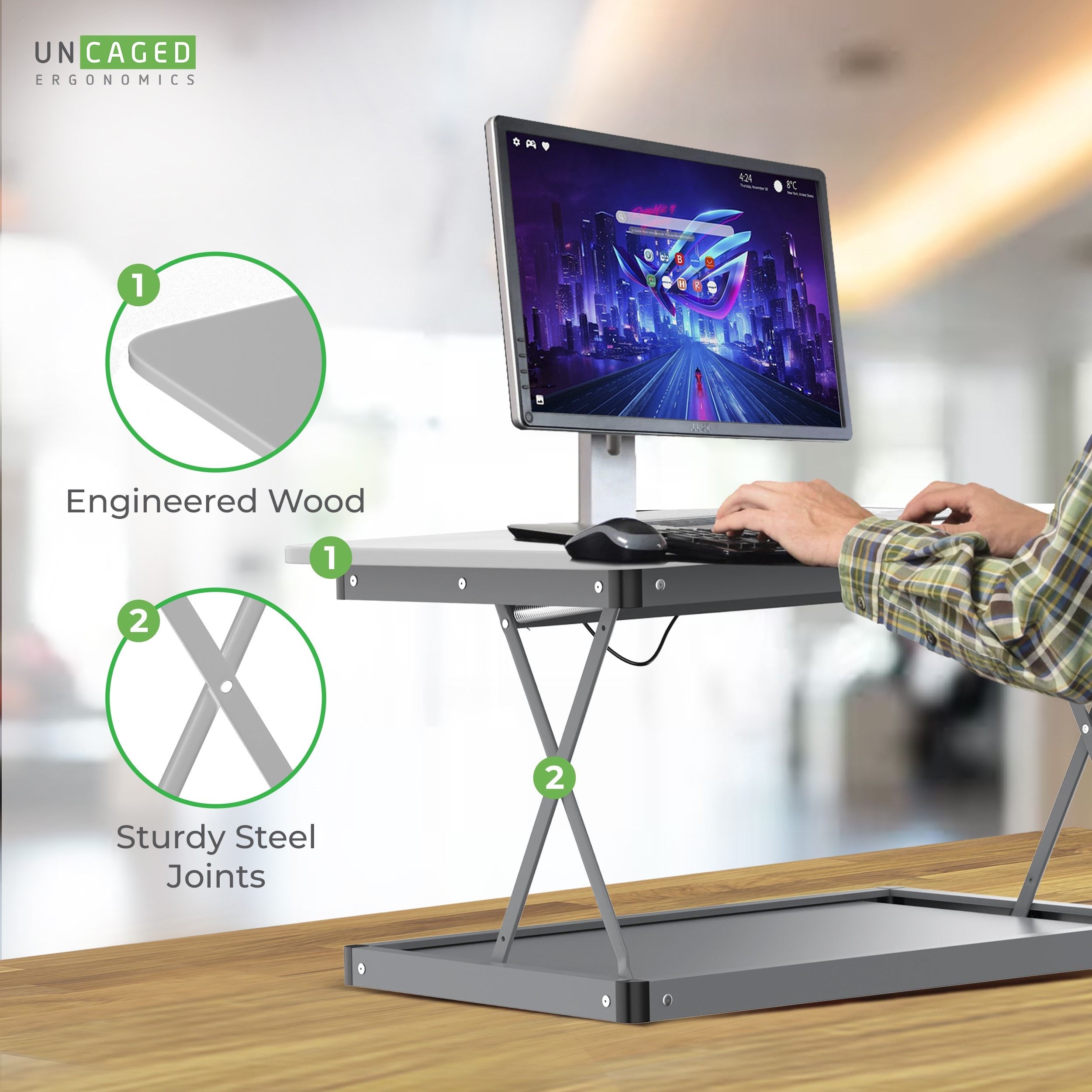 Elevate 27.5" White Steel Adjustable Standing Desk Converter