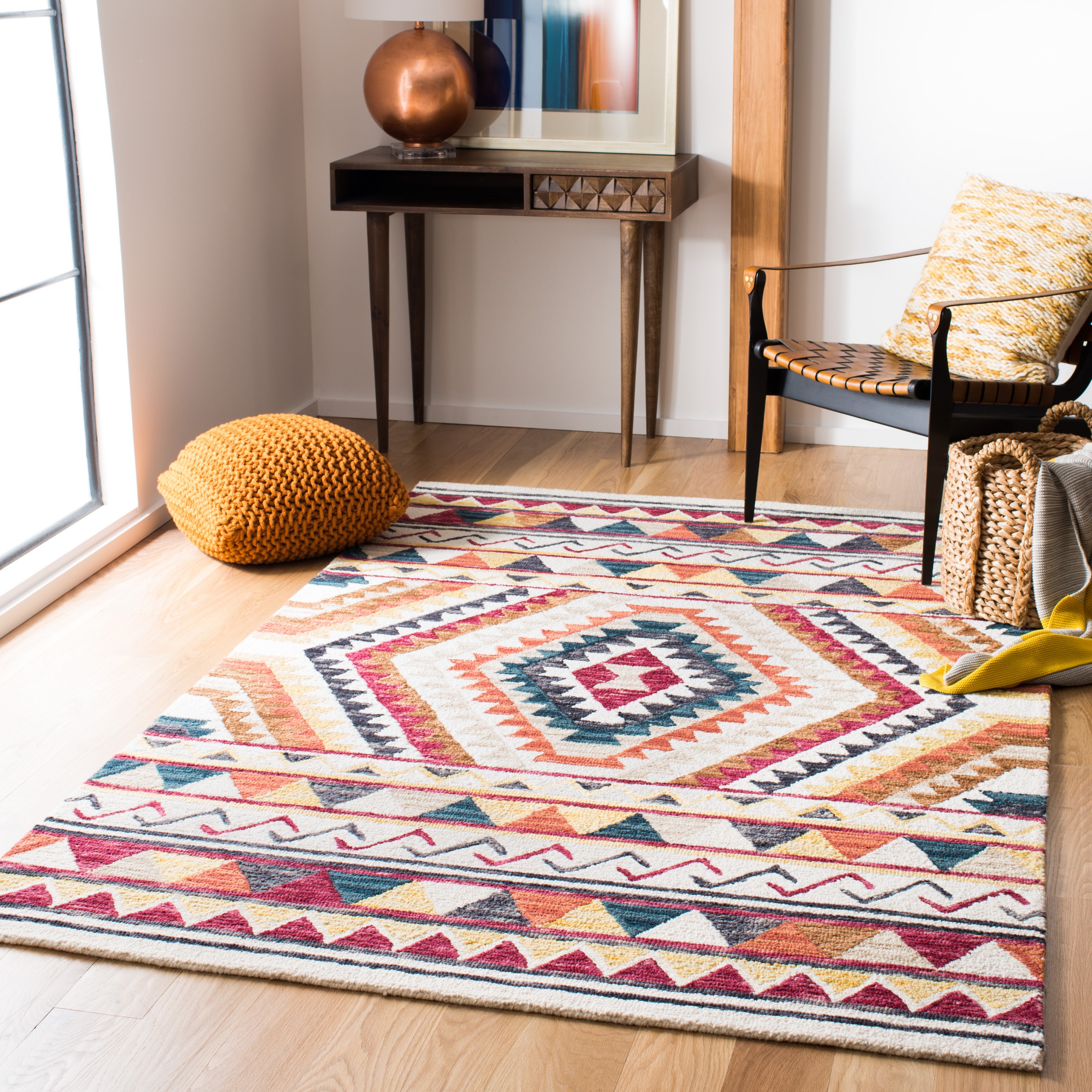 Ivory Geometric Handmade Tufted Wool 8' x 10' Area Rug