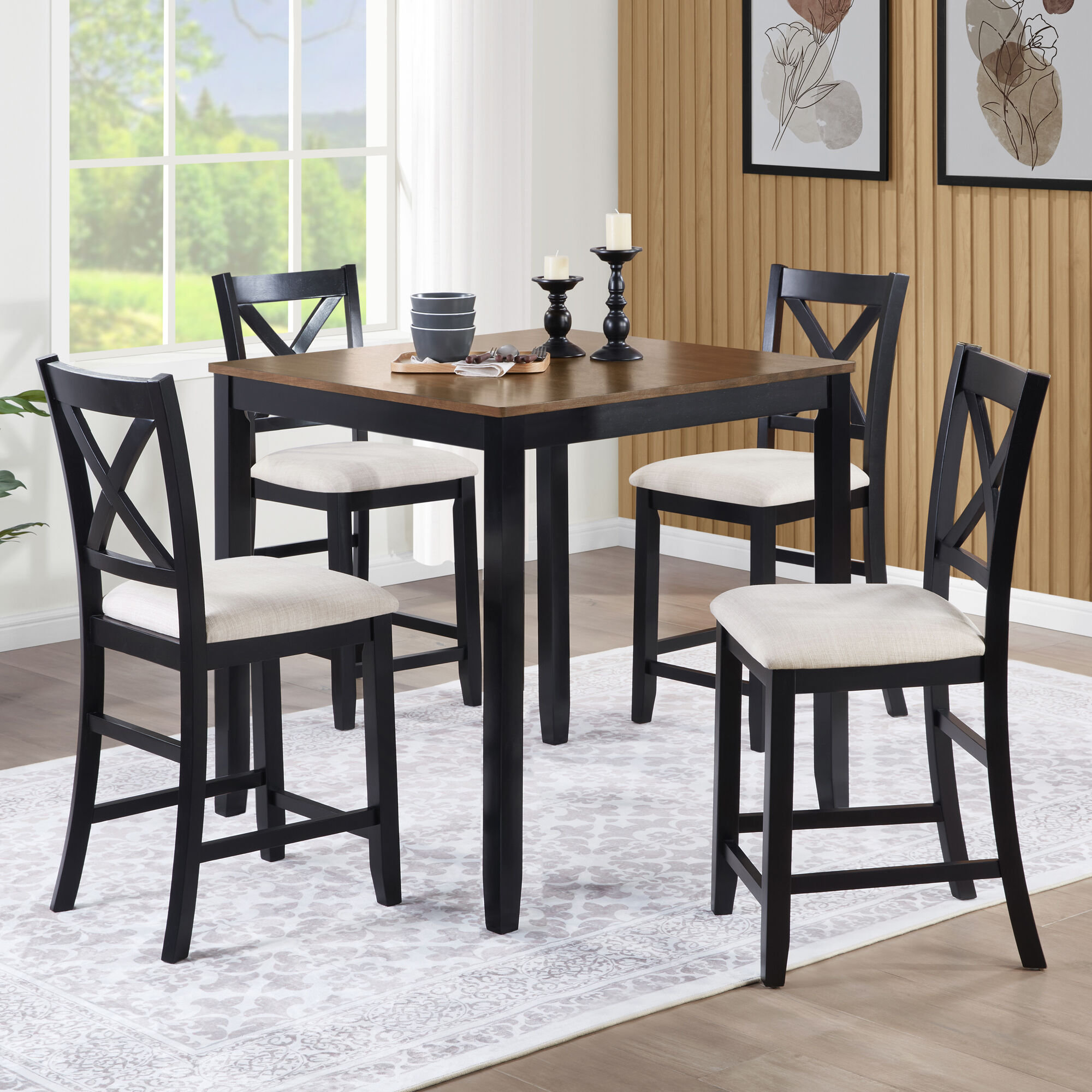 JEAREY Black Counter Height Dining Room Set with Square Table (Seats 4 ...
