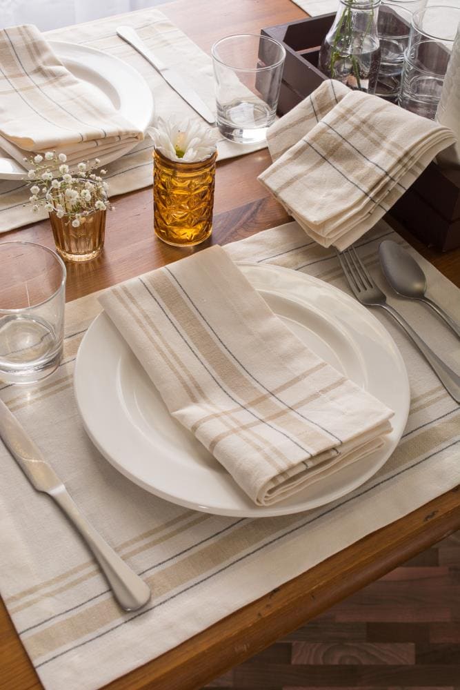 Cream and Ivory French Stripe Cotton Placemats Set of 6