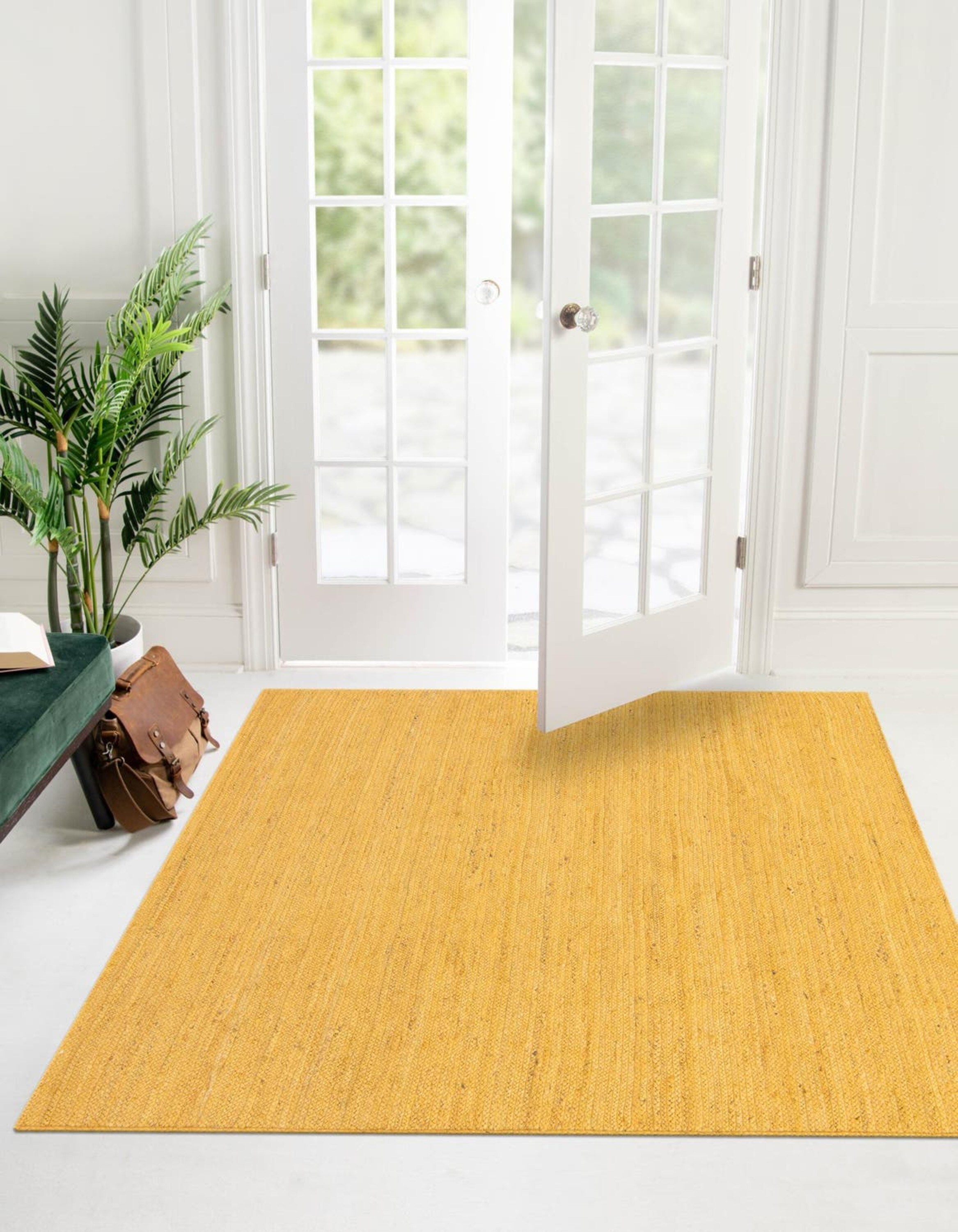 Unique Loom 3161130 Braided Jute 8 x 8 (ft) Braided Jute Yellow Square Indoor Solid Area rug