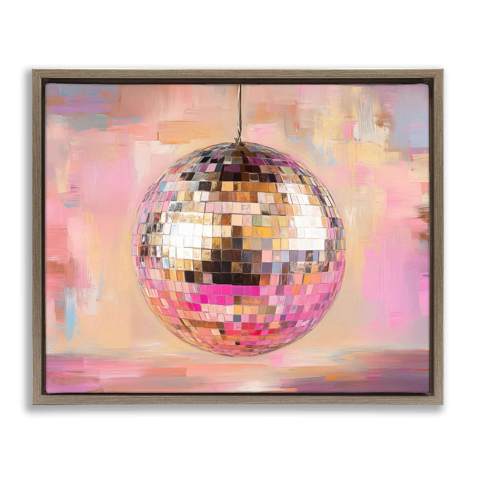 Stupell Industries BT-680-FFE-24X30 Mirrored Disco Ball Brown Framed Floater Canvas Wall Art By Nini Art 31 x 25
