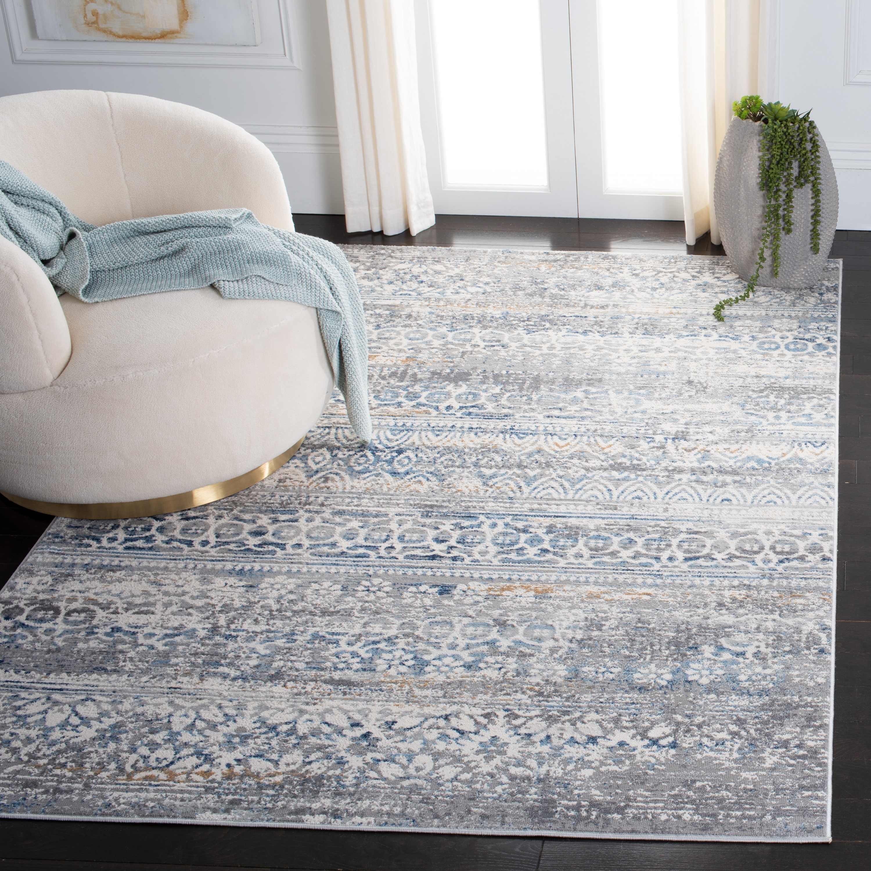 Safavieh ALA484F-8 Amelia Hinako 8 x 10 (ft) Loomed Synthetic Gray/Blue Rectangular Indoor Floral/Botanical Vintage Area rug