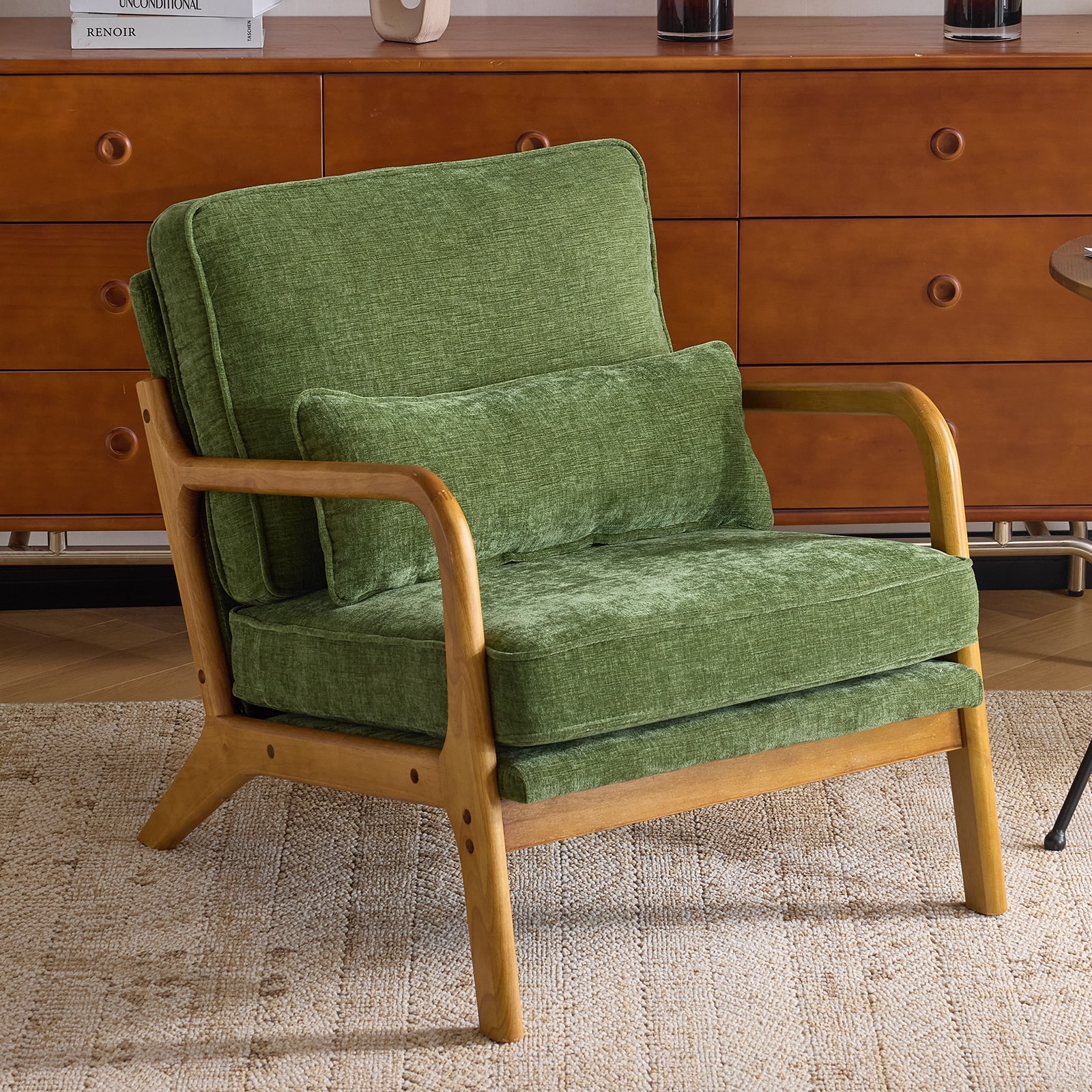 Outopee - 25.6-in W Modern Green Chenille Accent Armchair