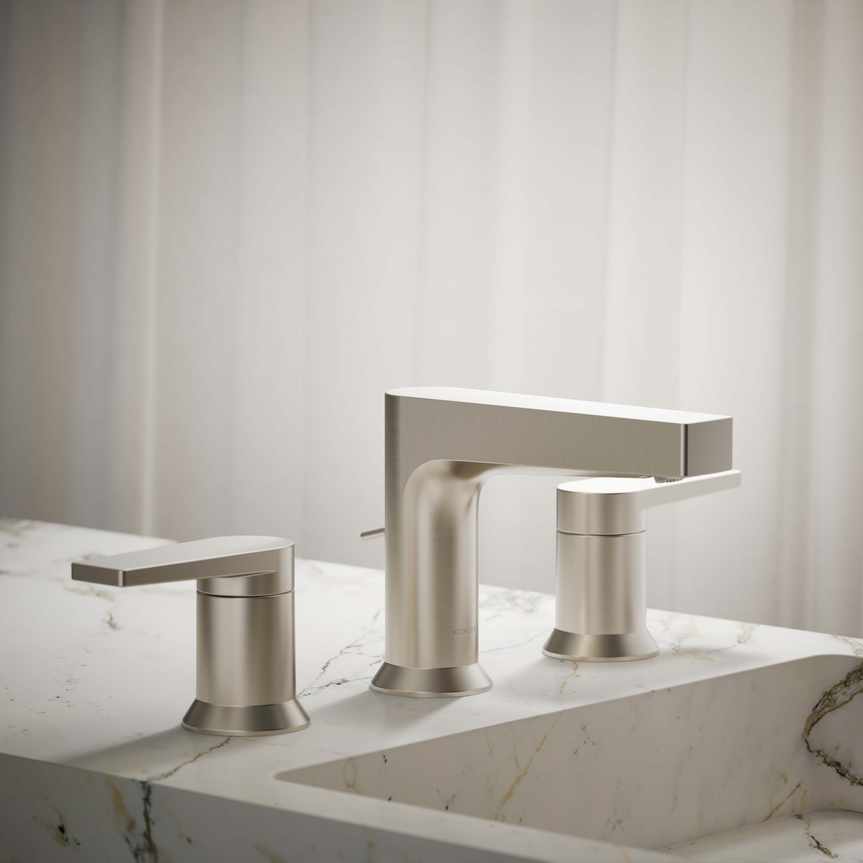 KOHLER K-97100-4-BN Taut Vibrant Brushed Nickel Widespread 2-handle WaterSense Low-arc Commercial/Residential Handle Bathroom Sink Faucet with Drain