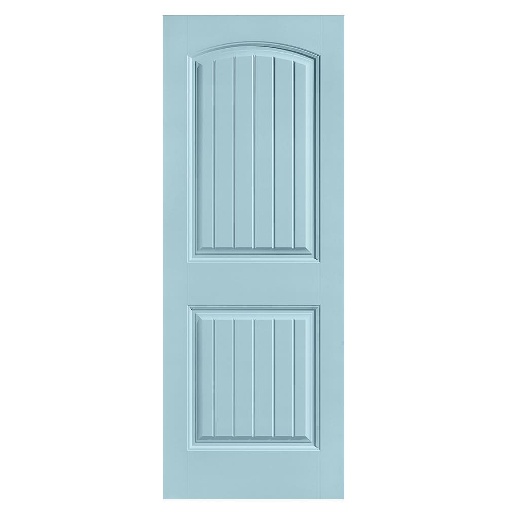 Masonite 1443457 Cheyenne 30-in x 80-in Sea Mist 2-panel round top plank Smooth Hollow core Prefinished Molded composite Slab Door