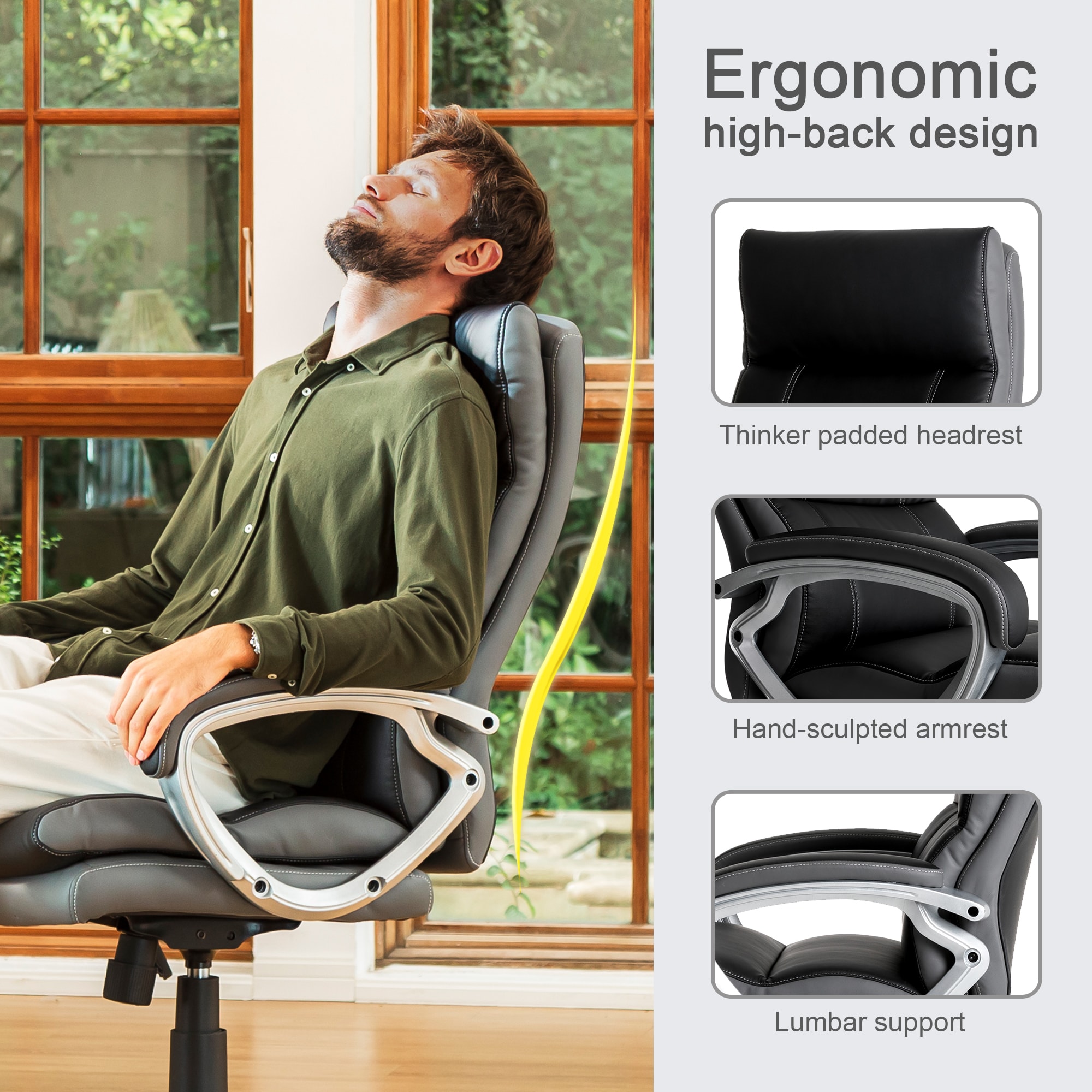 Glitzhome Black Traditional Ergonomic Adjustable Height Swivel