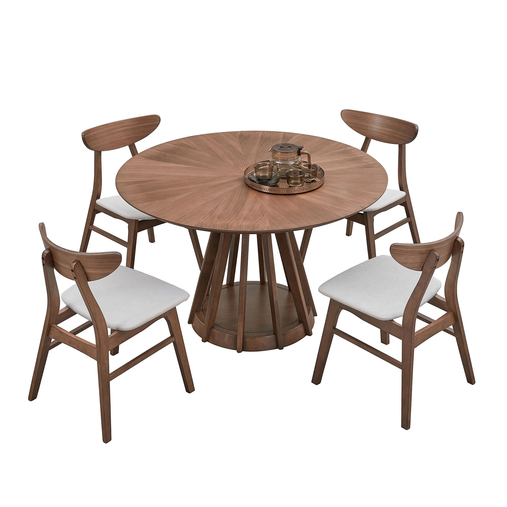 Bybafun YA0100223 Walnut Contemporary/Modern Dining Room Set with Round Table ( Seats 4 )