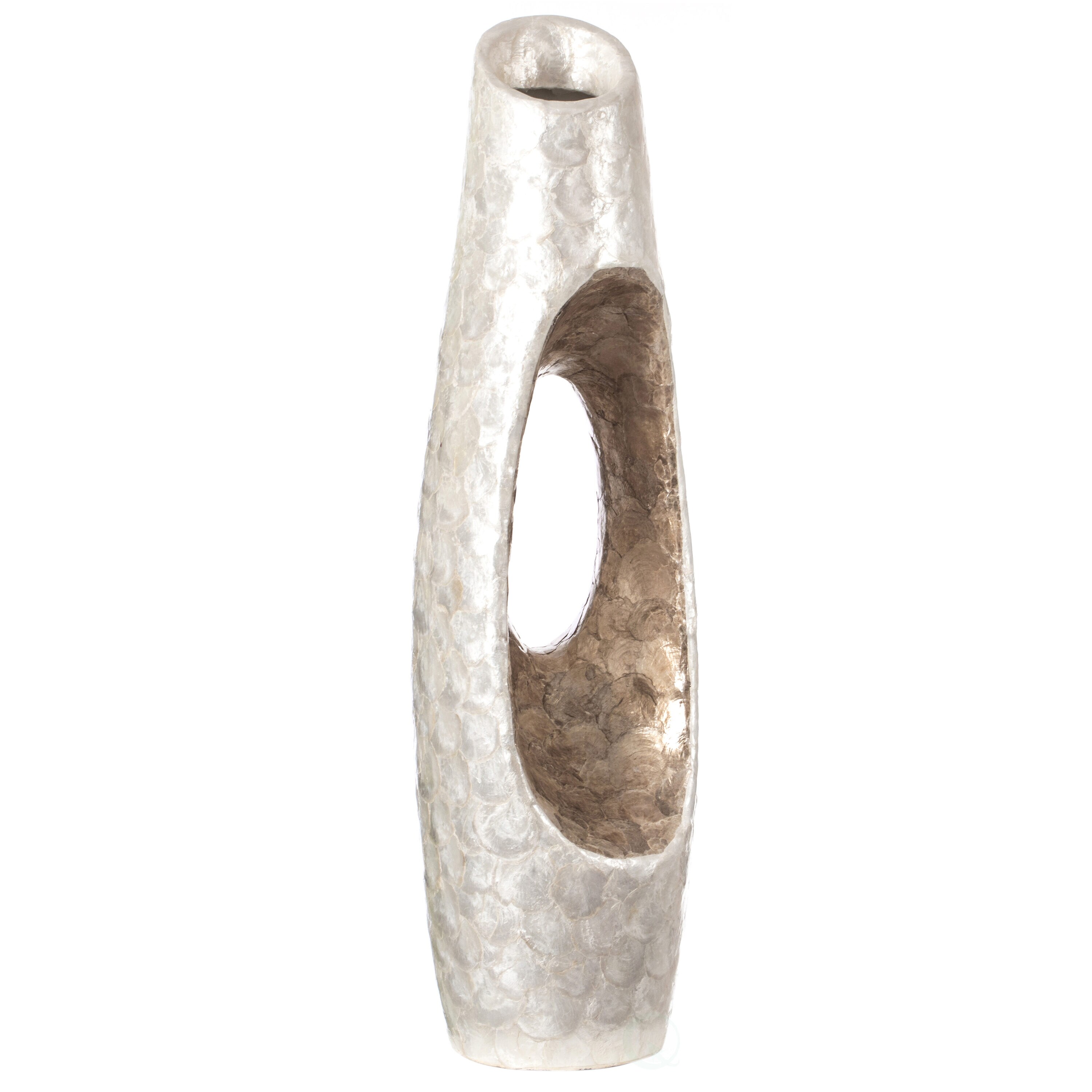 Elegant White and Gold 43" Decorative Floor Vase in Fiberglass