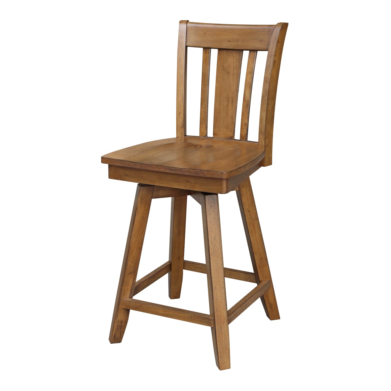 International Concepts S59-102SW Pecan 24-in H Counter height Square seat Swivel Wood Bar Stool and Back
