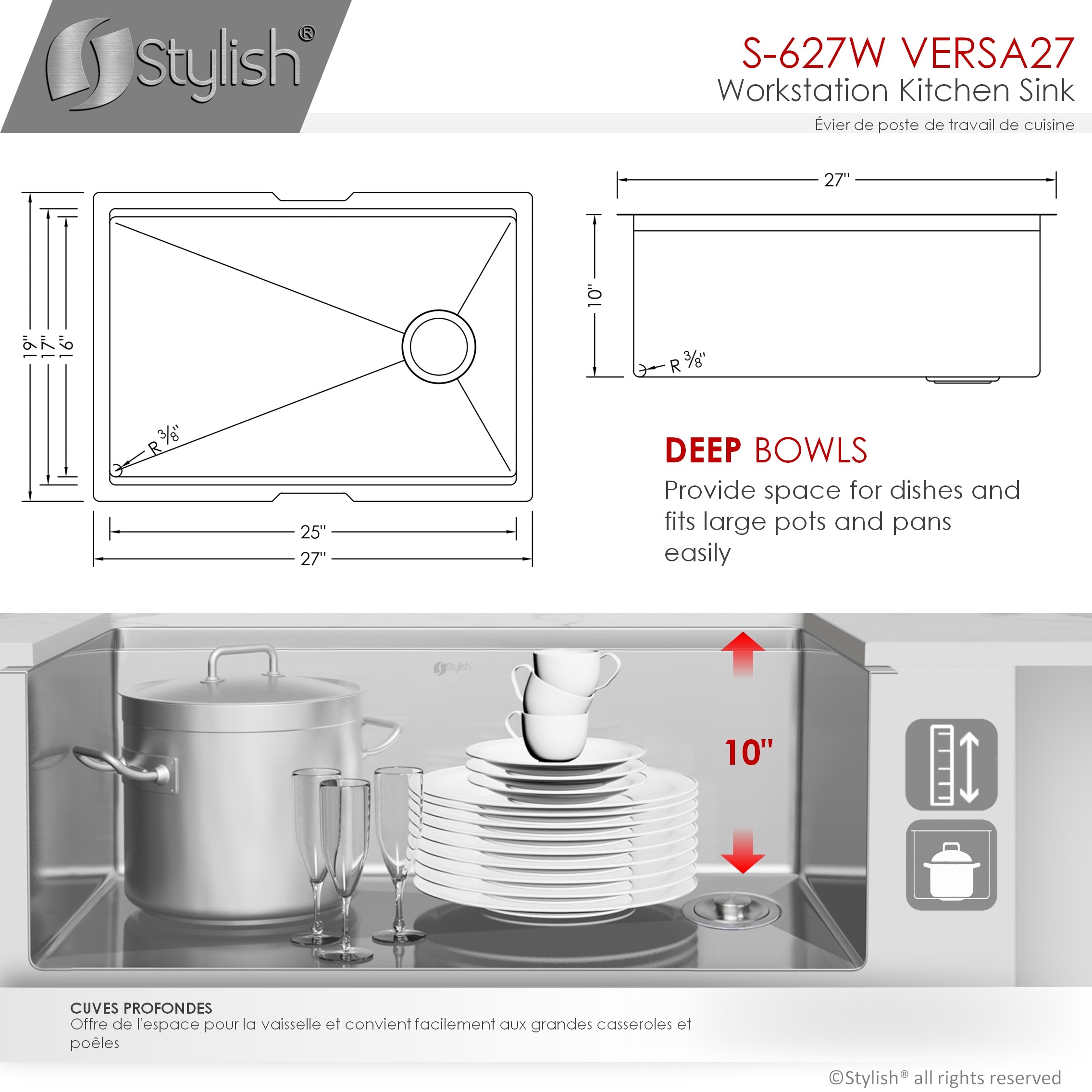 Stylish S-627W Kitchen-Sinks - View #9