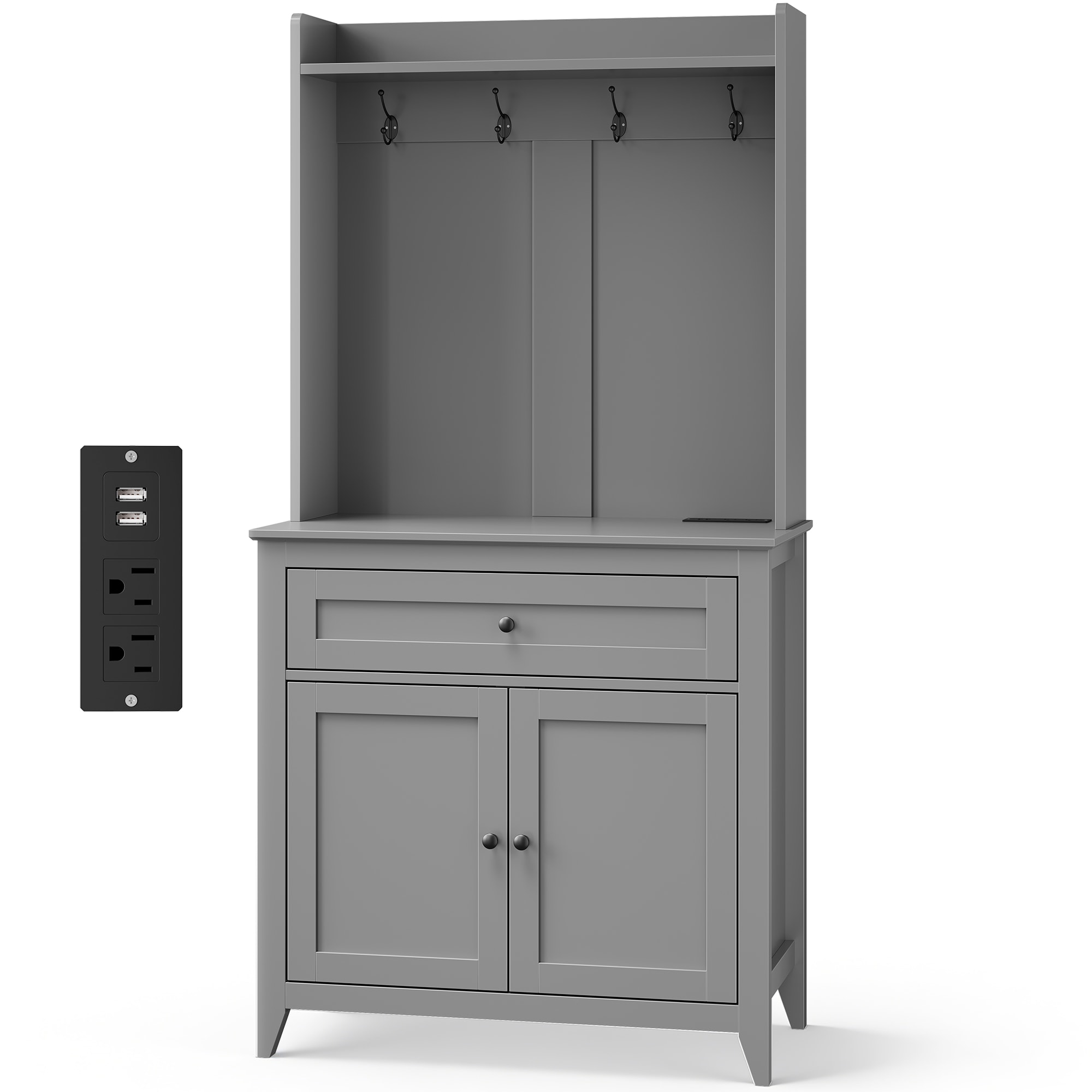 GarveeLife 63inch Pantry Cabinet with 4 Hooks Kitchen Pantry Cabinet Coffee Bar Table with Drawer  Adjustable Shelves