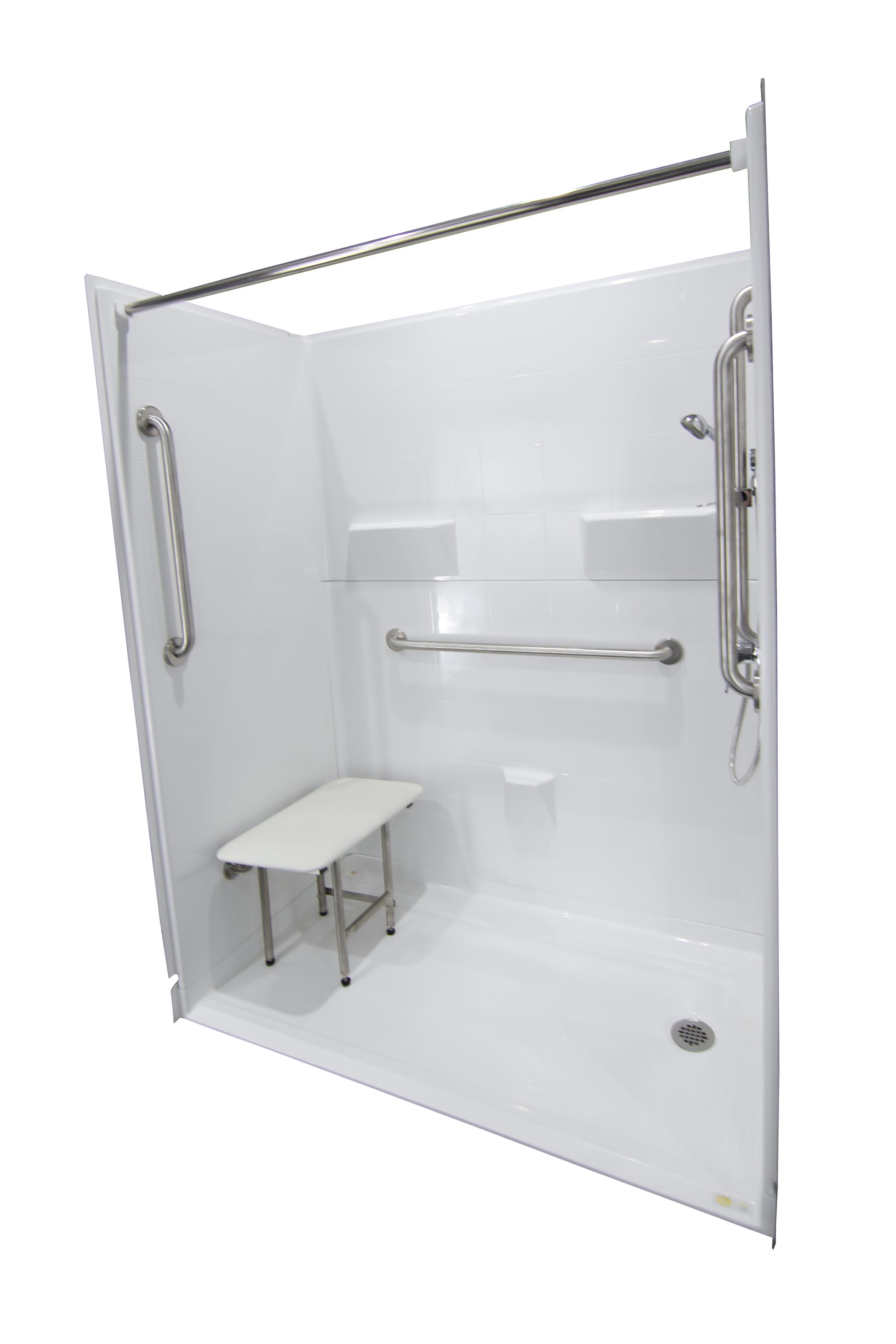 Laurel Mountain Loudon Low Threshold White 3-Piece 60-in x 32-in x 77-in Base/Wall Alcove Shower Kit with Integrated Seat (Right Drain) Drain Included