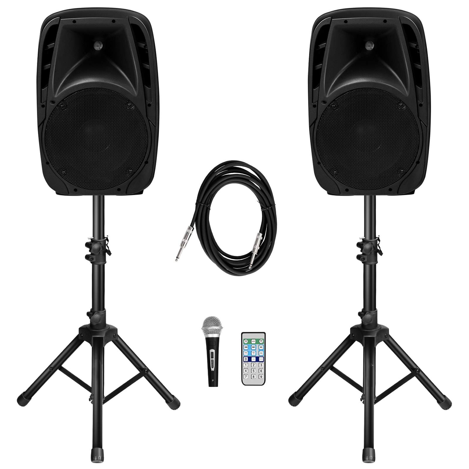 Slickblue 2Pc of 10 Inch 1600W Powered Mic Speaker Speakers with Bluetooth for Parties Karaoke DJ Events and Public Speaking