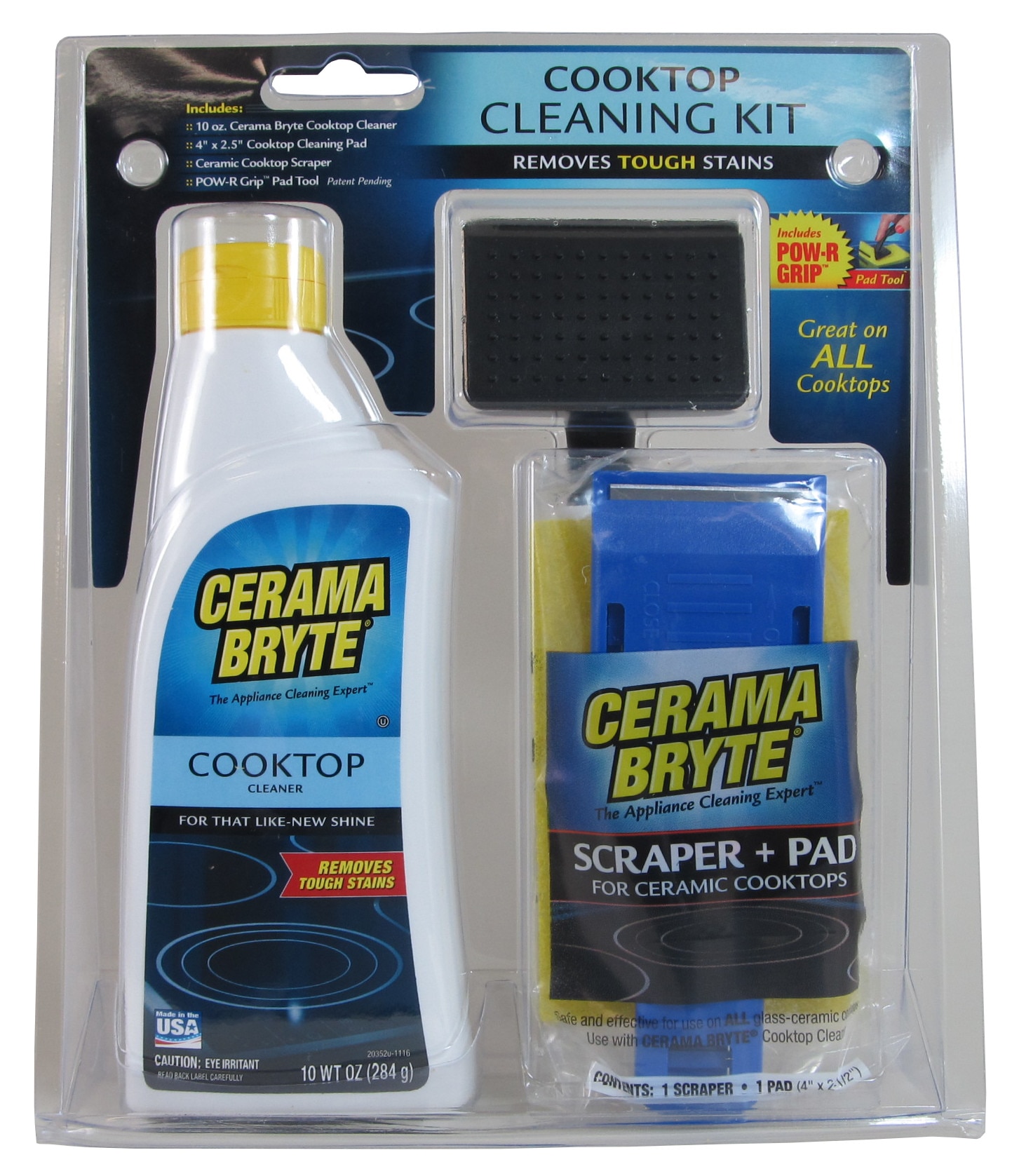 CERAMA BRYTE Cooktop Cleaner Kit - Lemon Scent, Glass Top-Safe, All  Surface, Easy Cleaning - 10 oz Bottle, Scraper, Cleaning Pad & Grip Tool in  the Cooktop Cleaners department at