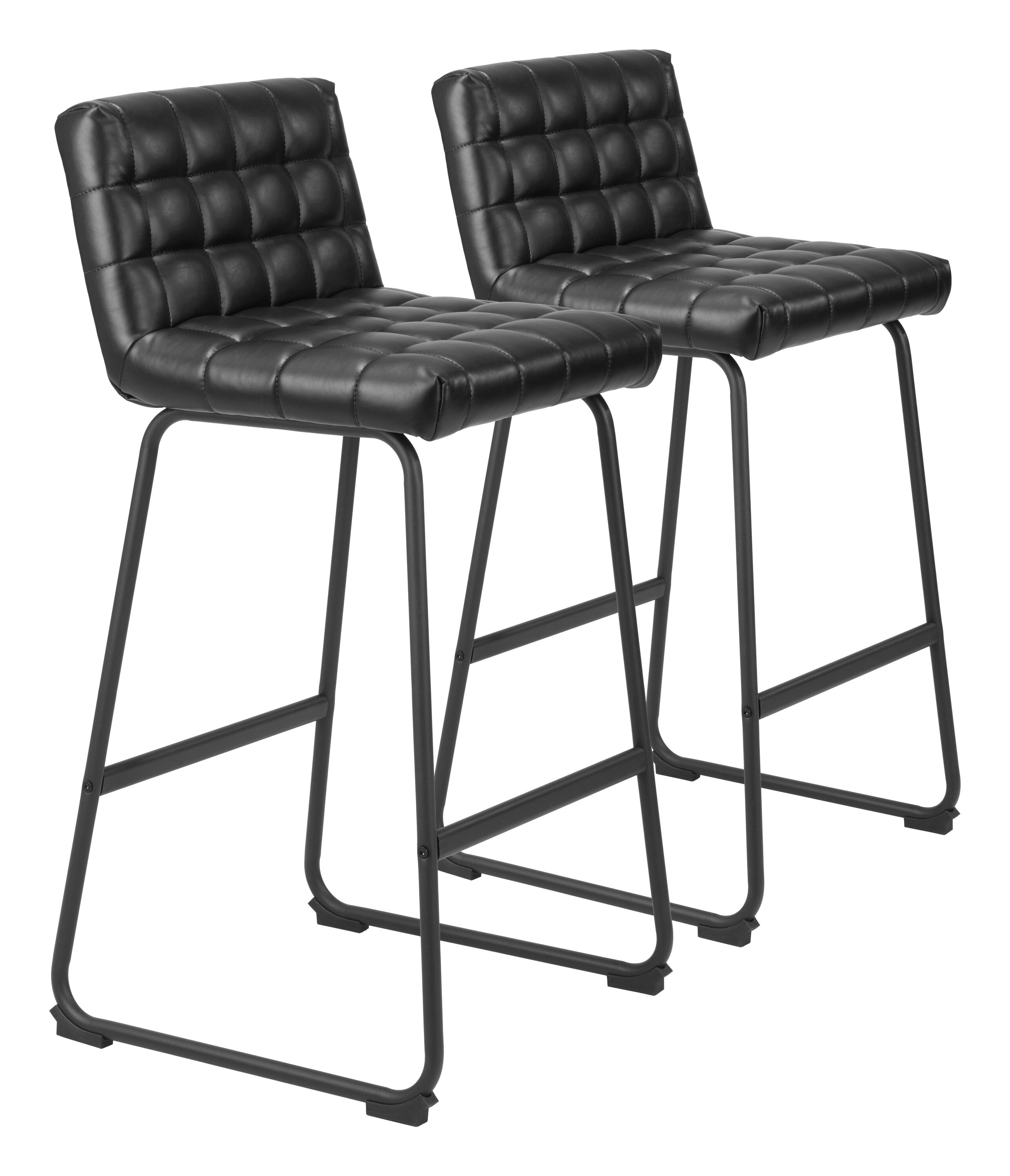 ZUO 110069 Set of 2 Black 29.9-in H Bar height (28-in to 33-in) Bucket Seat Upholstered Wood Back Bar Stool Back
