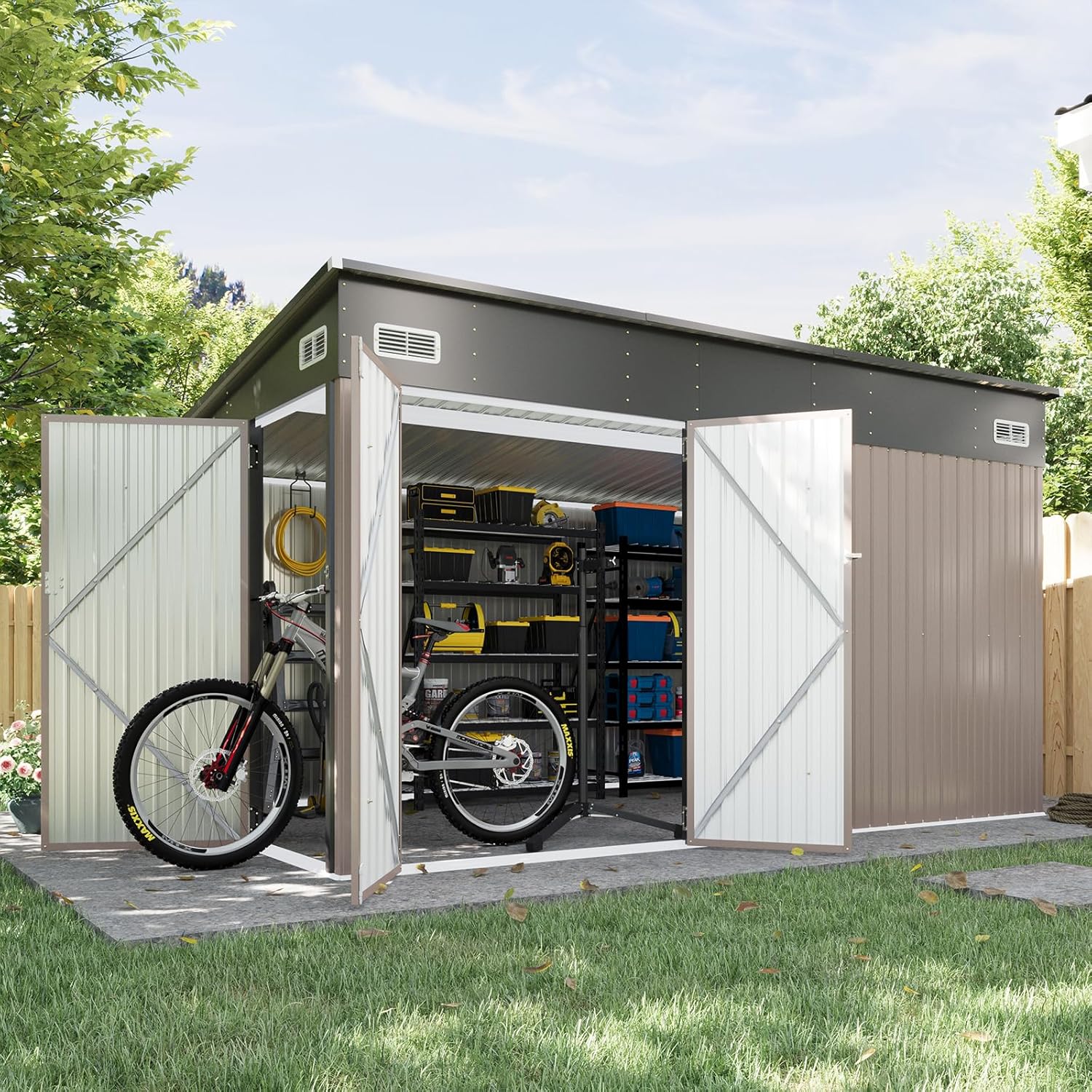AOXUN AX-00404R 12-ft x 8-ft Economy Series Galvanized steel Storage Shed