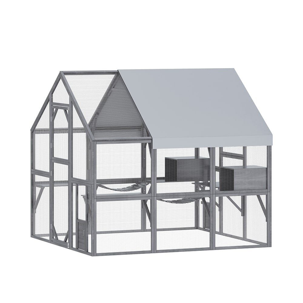 Homsee C-KF150158-03-AB Heavy Duty Outdoor Chicken Coop with Spire Roof Lockable Door and Zinc Coated Steel Frame Animal Pen for Hens Rabbits and Small Pets