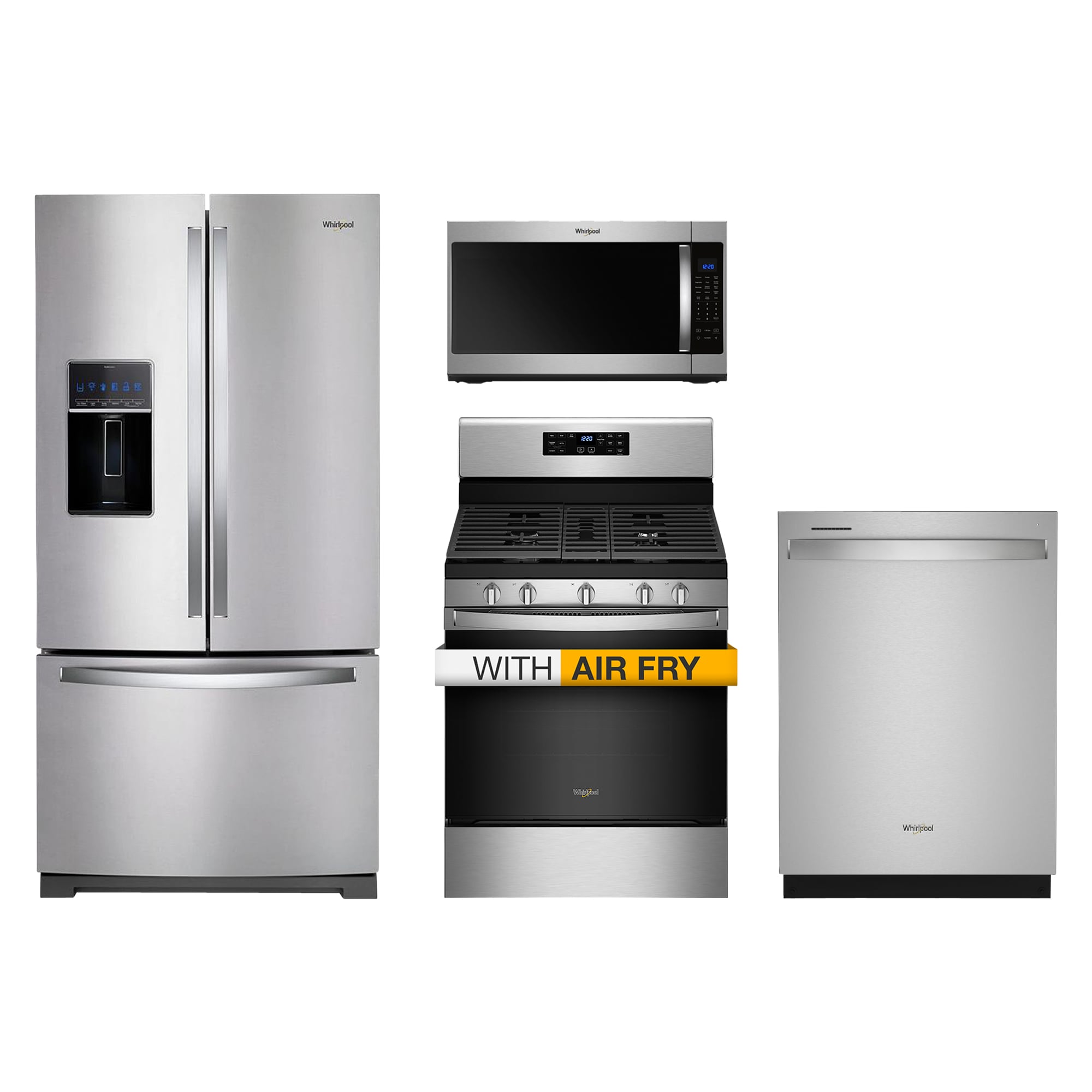 whirlpool french-door refrigerator & gas range suite in  fingerprint-resistant stainless steel