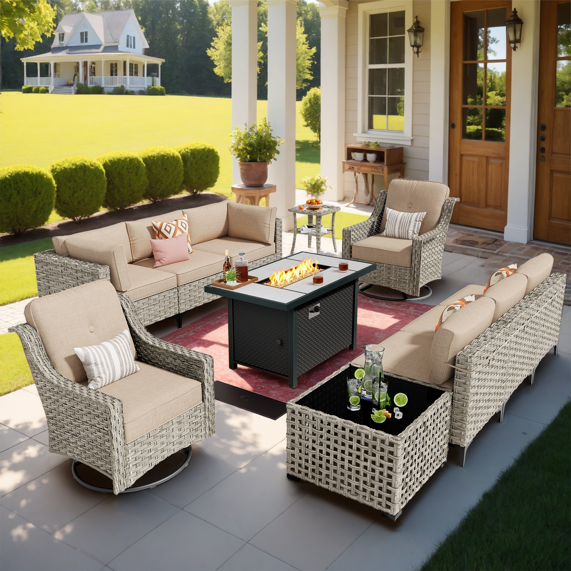 Caodoc L5-CFP03-YZSKT611-1 SKT Rattan Outdoor Sectional with Beige Cushions and Rattan Frame