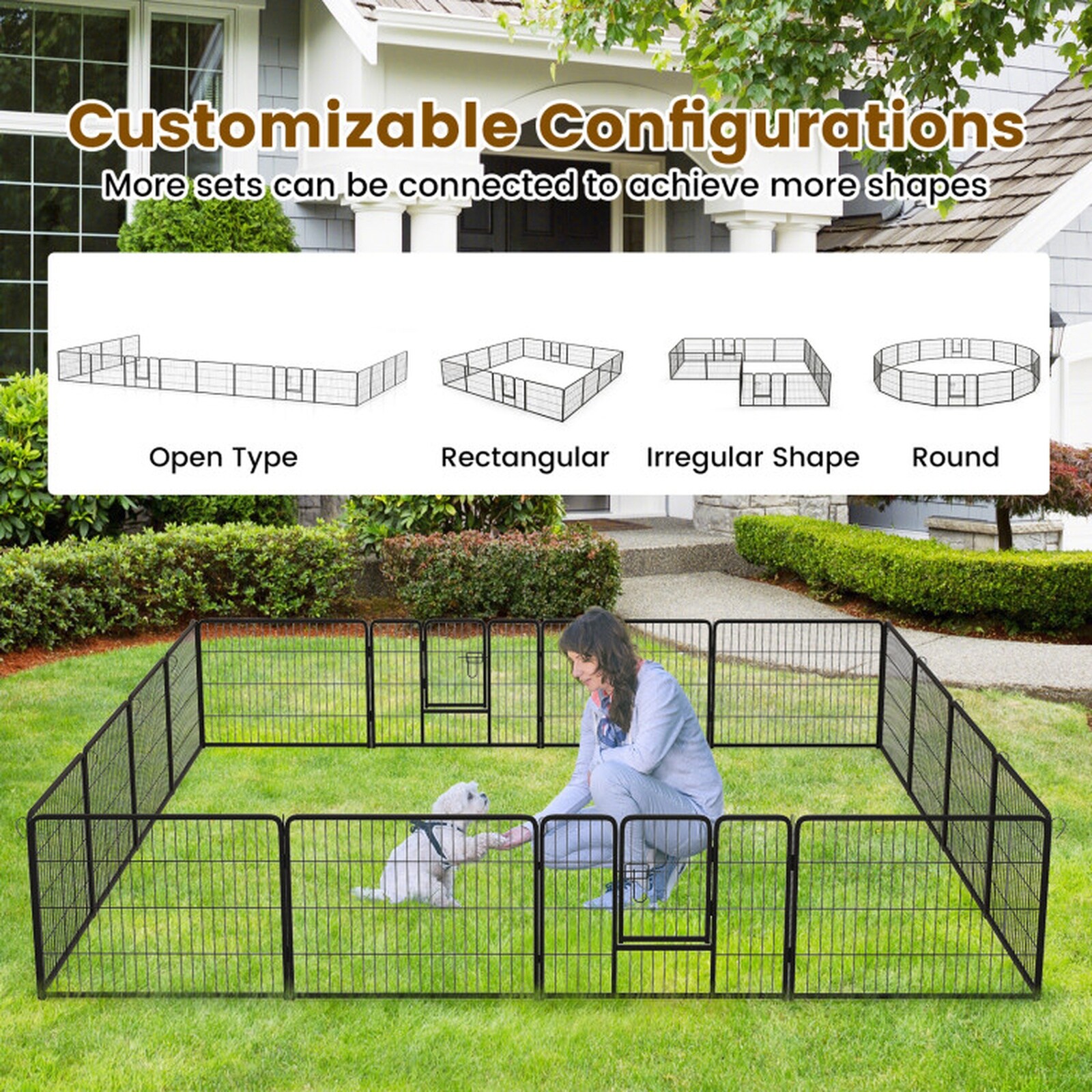 SUGIFT 16-Panel Metal Dog Playpen 24-in Tall Foldable Pet Exercise ...