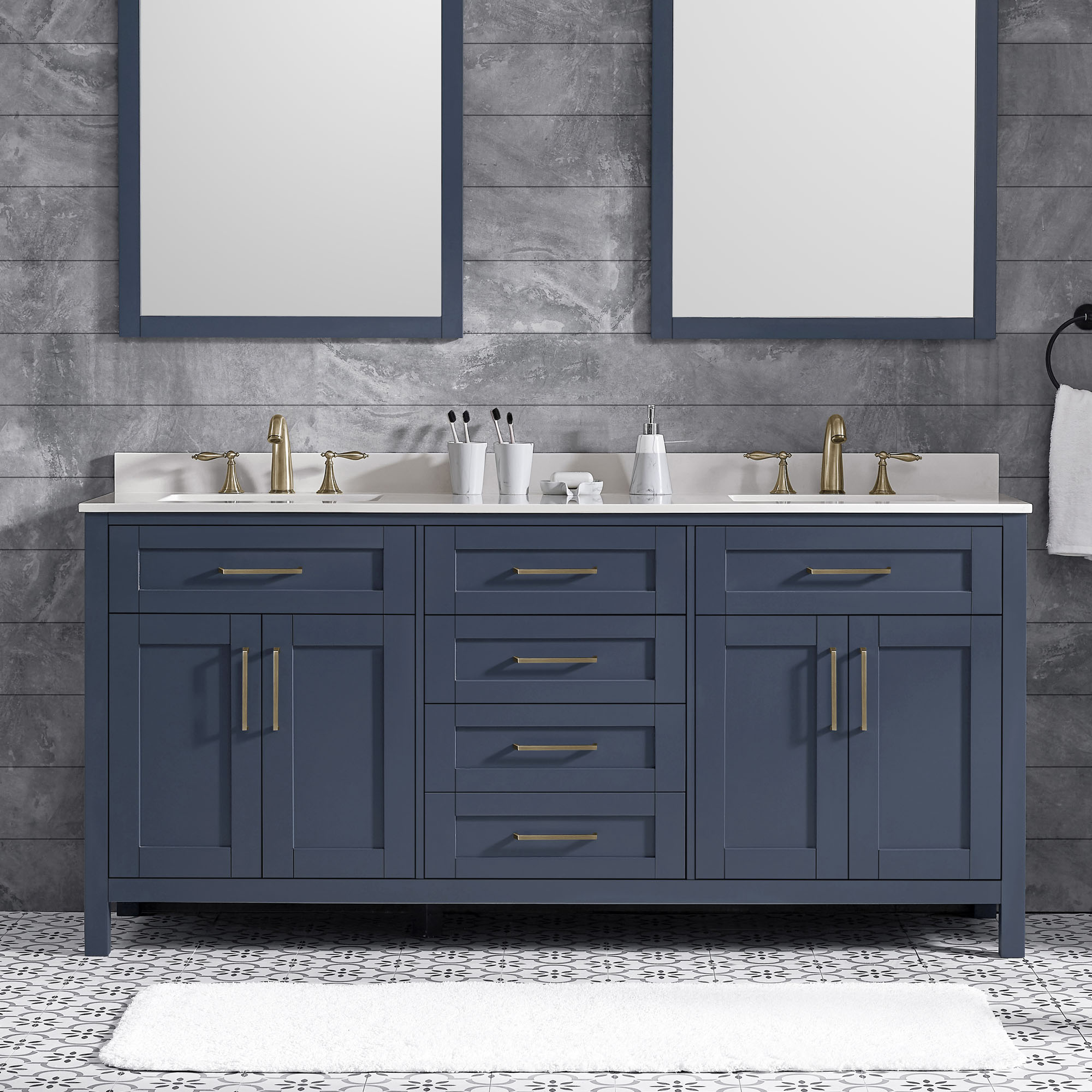 OVE Decors 15VVA-TAHO72-045 Tahoe 72-in Midnight blue Undermount Double sink Bathroom Vanity with White Engineered stone Top