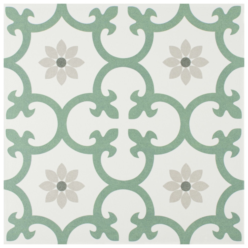 Affinity Tile FCD10DAK Daria Kale 9-3/4-in x 9-3/4-in Glazed Porcelain Encaustic Standard Floor and Wall Tile ( 10.88-sq ft Carton )