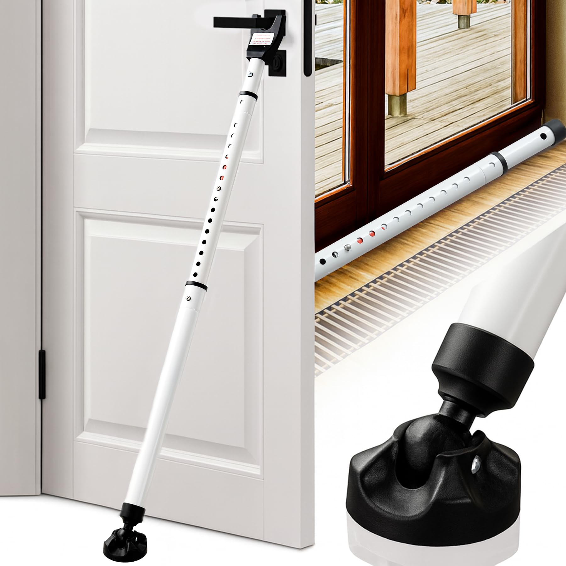 AOIZGMY  3 in 1 Door Security Bar High Strength Steel Sliding Door Security Bar with Anti Slip Rotating Base Two Level Adjustable Up to Forty Six