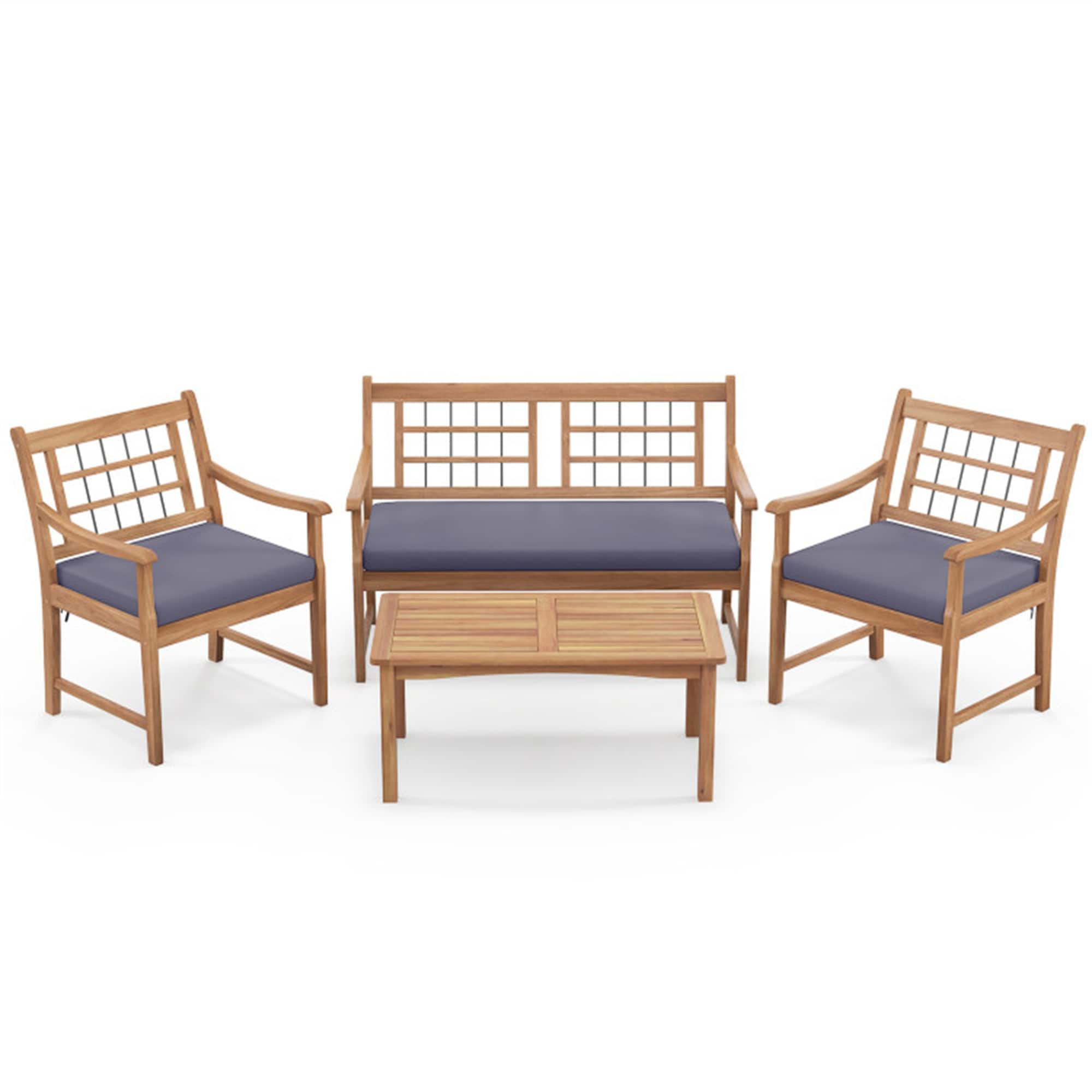 BABOOM BOM-2588GR+-CO Patio Furniture Set 4 -Piece Patio Conversation Set with Gray Cushions