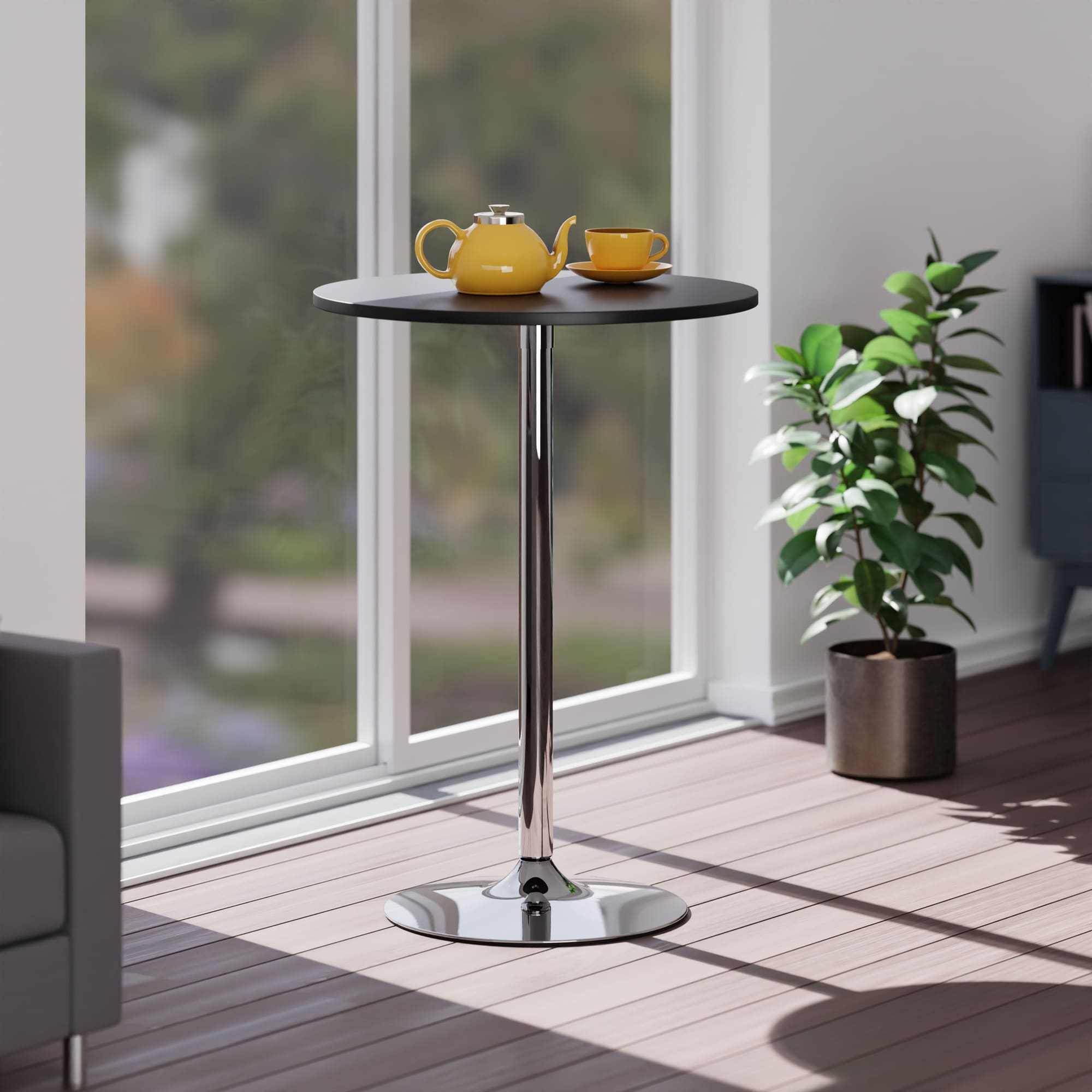 Black and Chrome Round Wood Pub Table