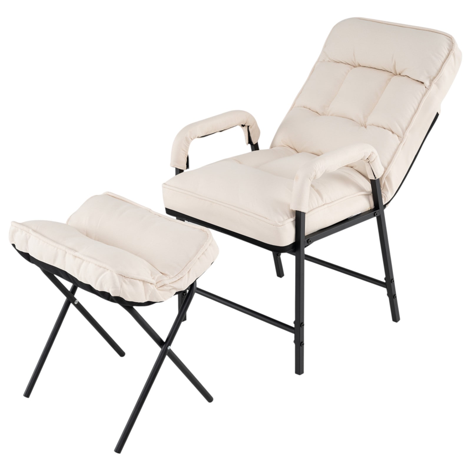 Slickblue D-CO-EB94301VH Accent Chair Set of 2 with Ottoman - Contemporary Beige/Gray Linen Upholstered Non-Swivel Chairs with Cushioned Seat for Study or Office