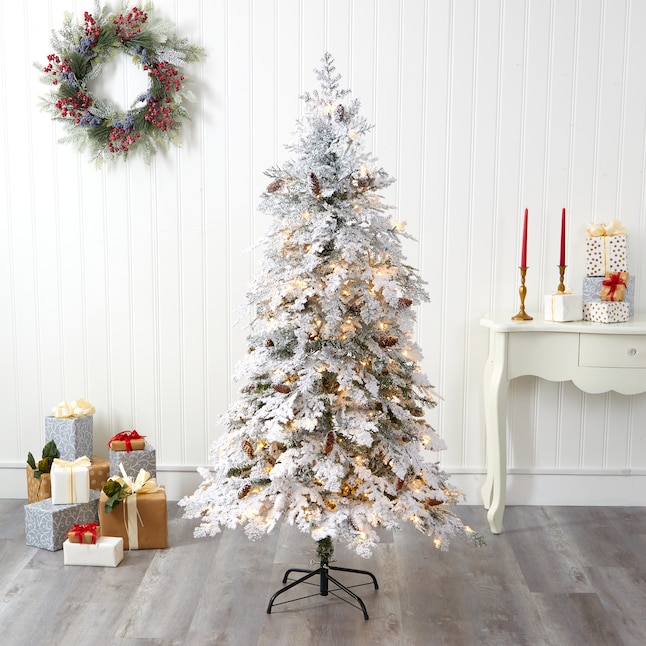 Nearly Natural 6-ft Spruce Pre-lit Artificial Tree Flocked Artificial ...