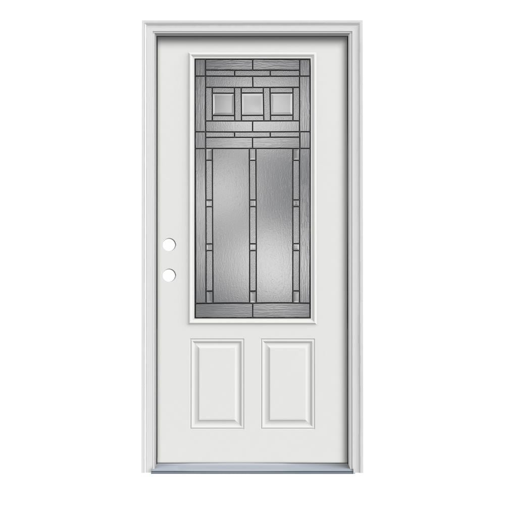 JELD-WEN LOWOLJW166700522 Craftsman 36-in x 80-in x 4-9/16-in Steel 3/4 lite Right-hand inswing Modern White Painted Prehung Front Door with Brickmould Insulating core