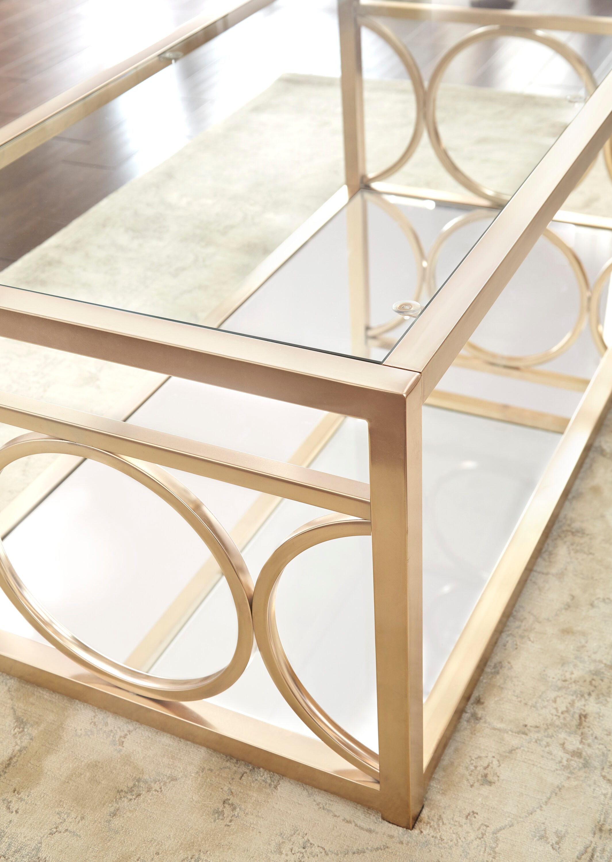 Gleaming Gold Chrome and Glass Rectangular Cocktail Table
