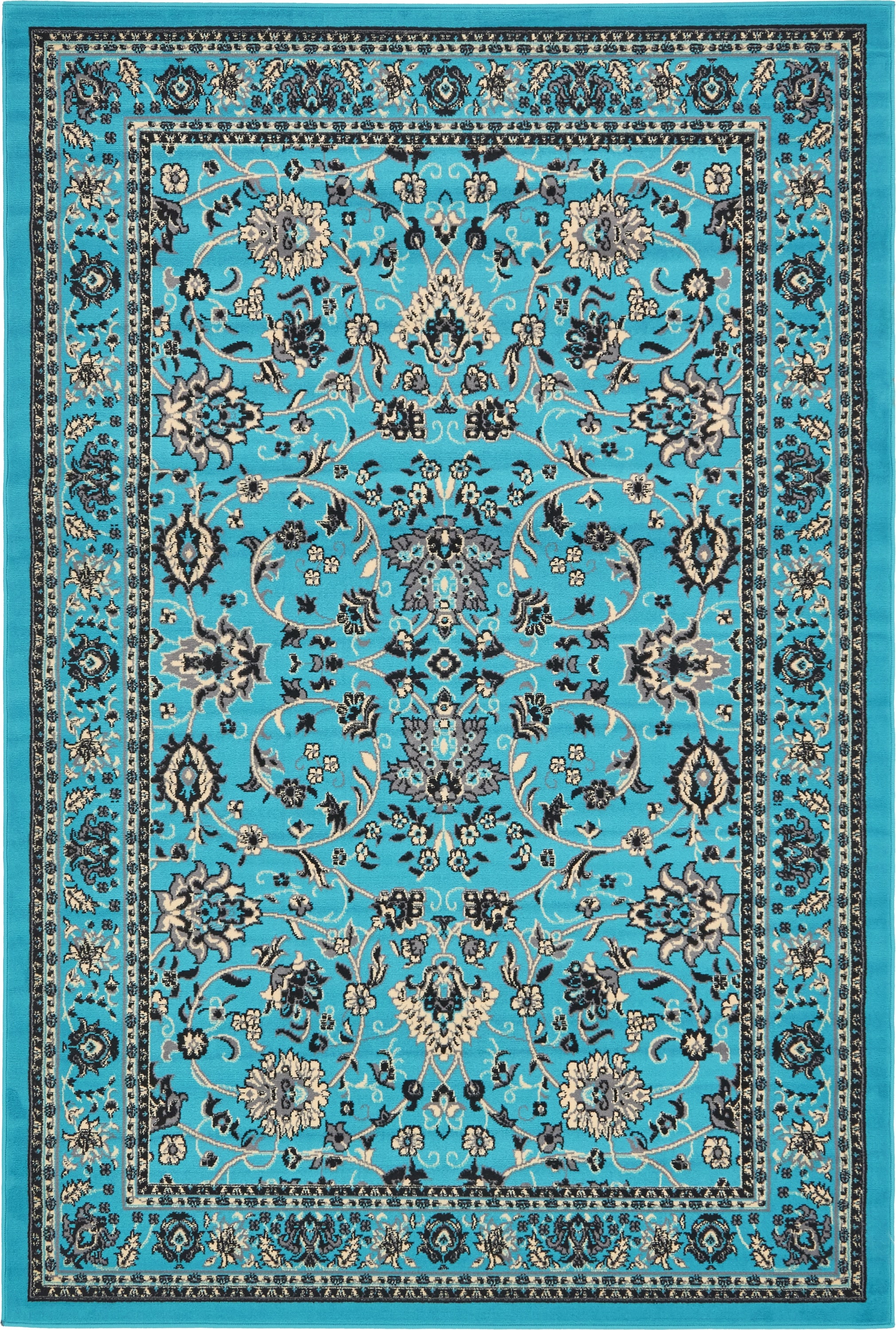 Unique Loom 3134488 Washington Sialk Hill 6 x 9 (ft) Loomed Polypropylene Turquoise/Ivory Rectangular Indoor Floral/Botanical Area rug
