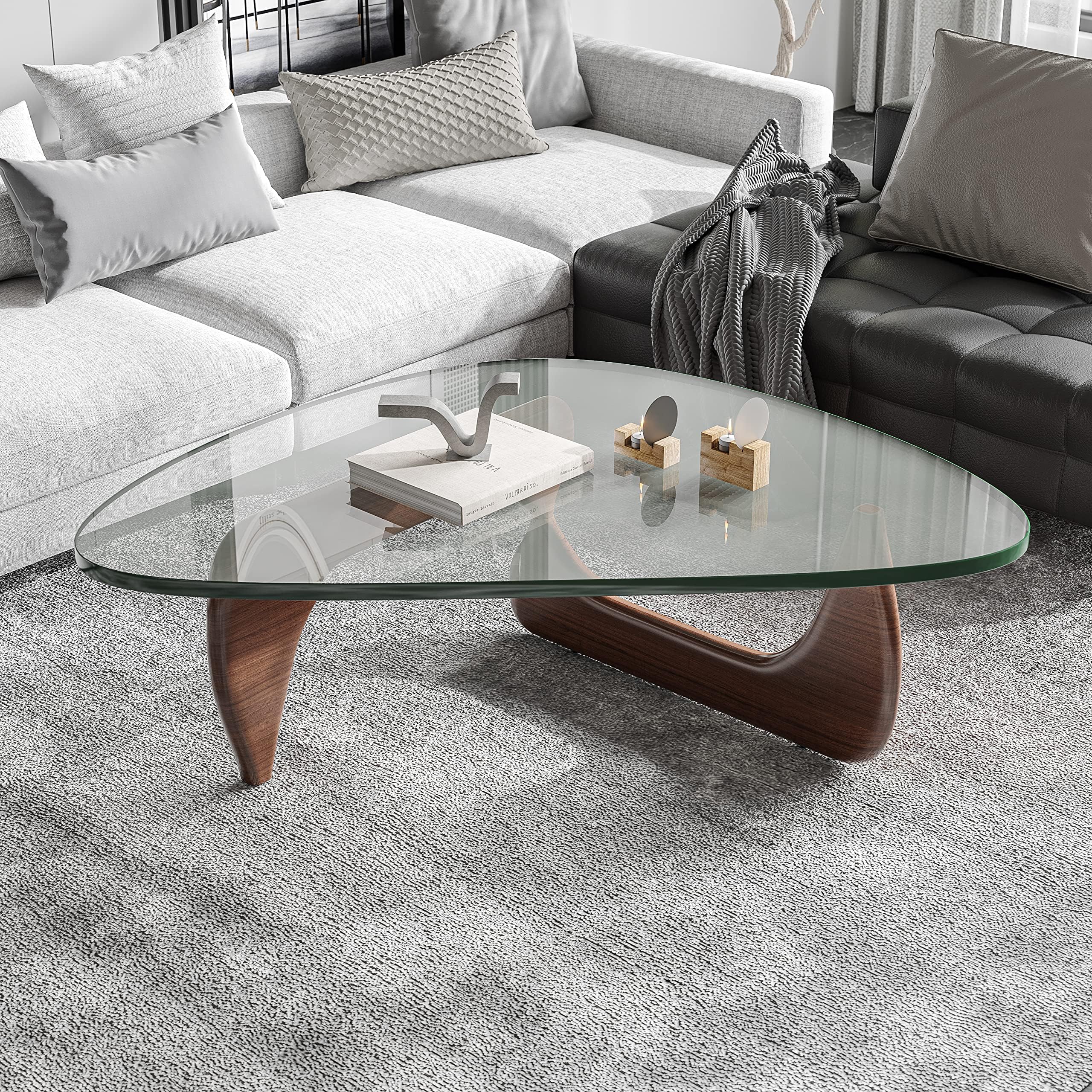 LTMATE LSLY012D Glass Walnut Glass Modern Coffee Table