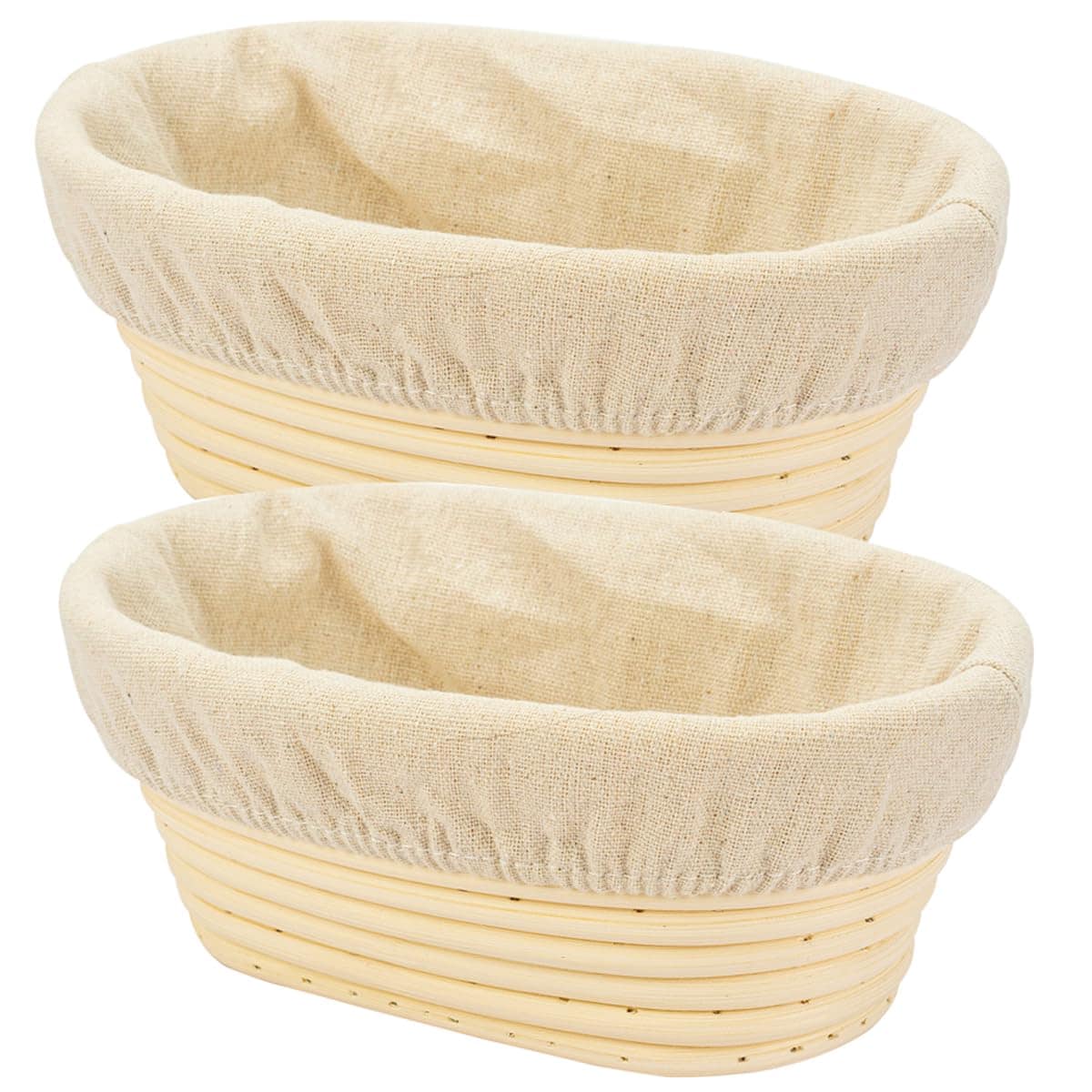 Aoibox  8 in Oval Bread Proofing Baskets with Linen Liners Set of 2 Natural Rattan Banneton for Artisan Sourdough