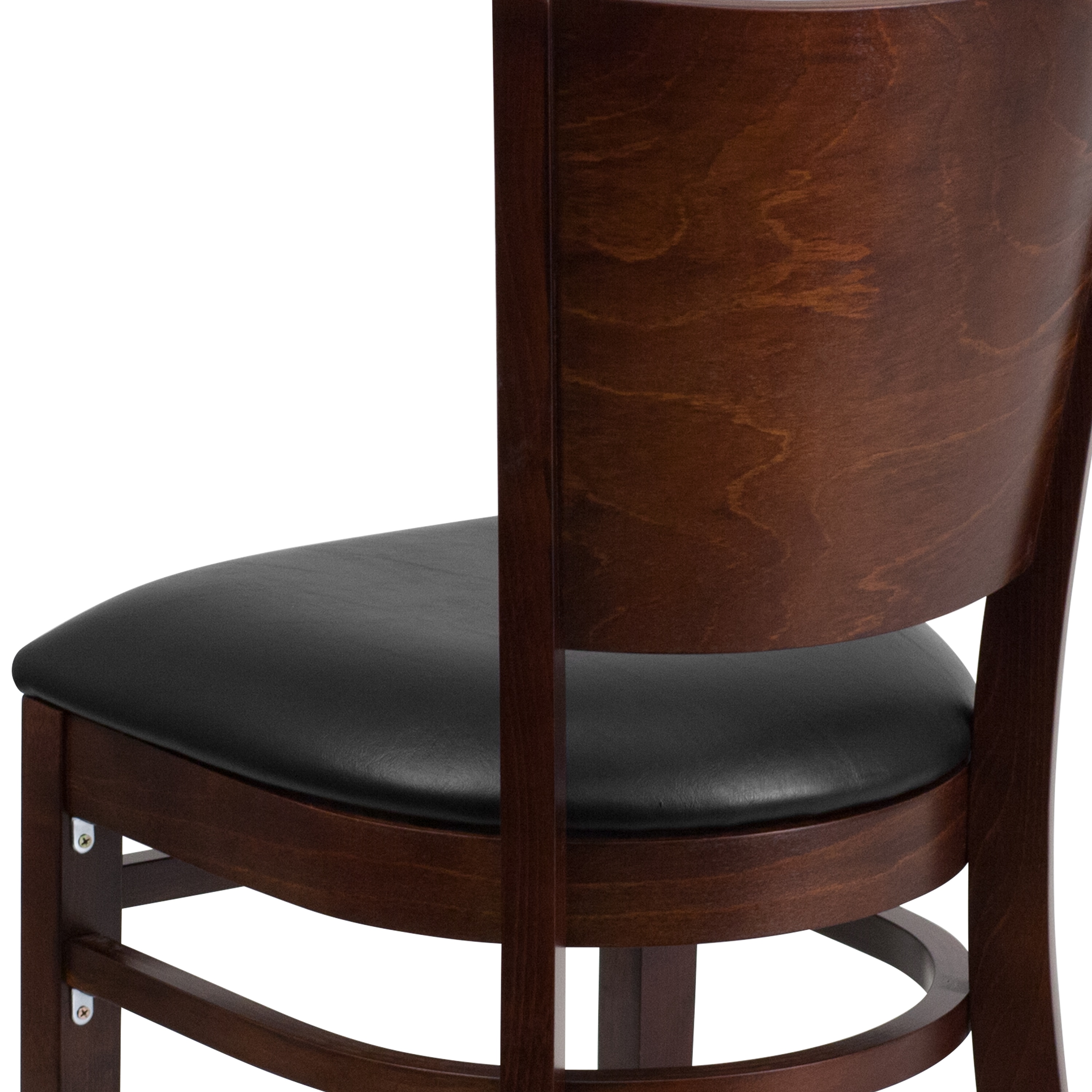 Elegant Walnut Wood Side Chair with Black Vinyl Seat