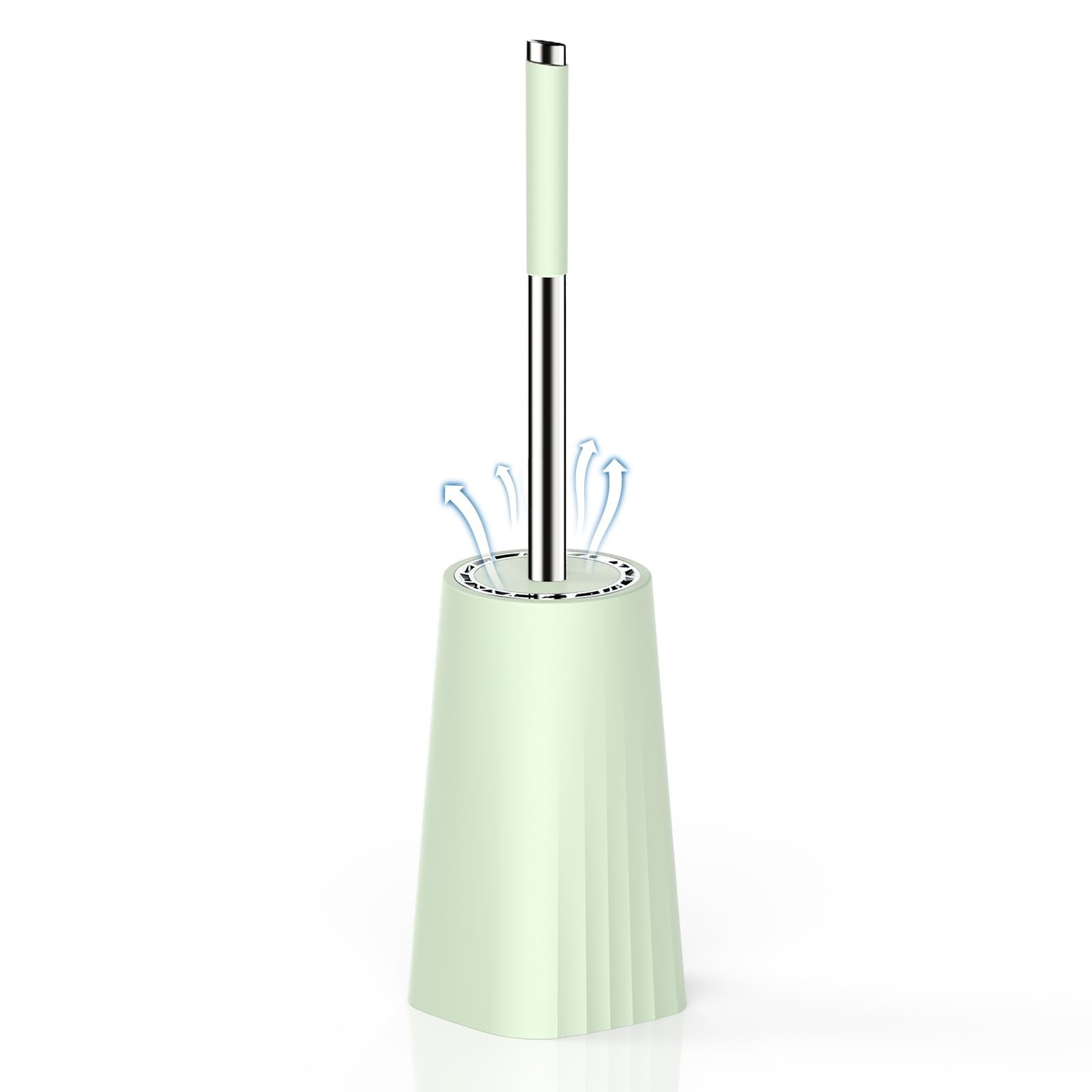 Phyfalip  Compact Toilet Brush and Holder Set with Stainless Steel Handle Durable Scrubbing Bristles Splash Proof Design for Bathroom Green