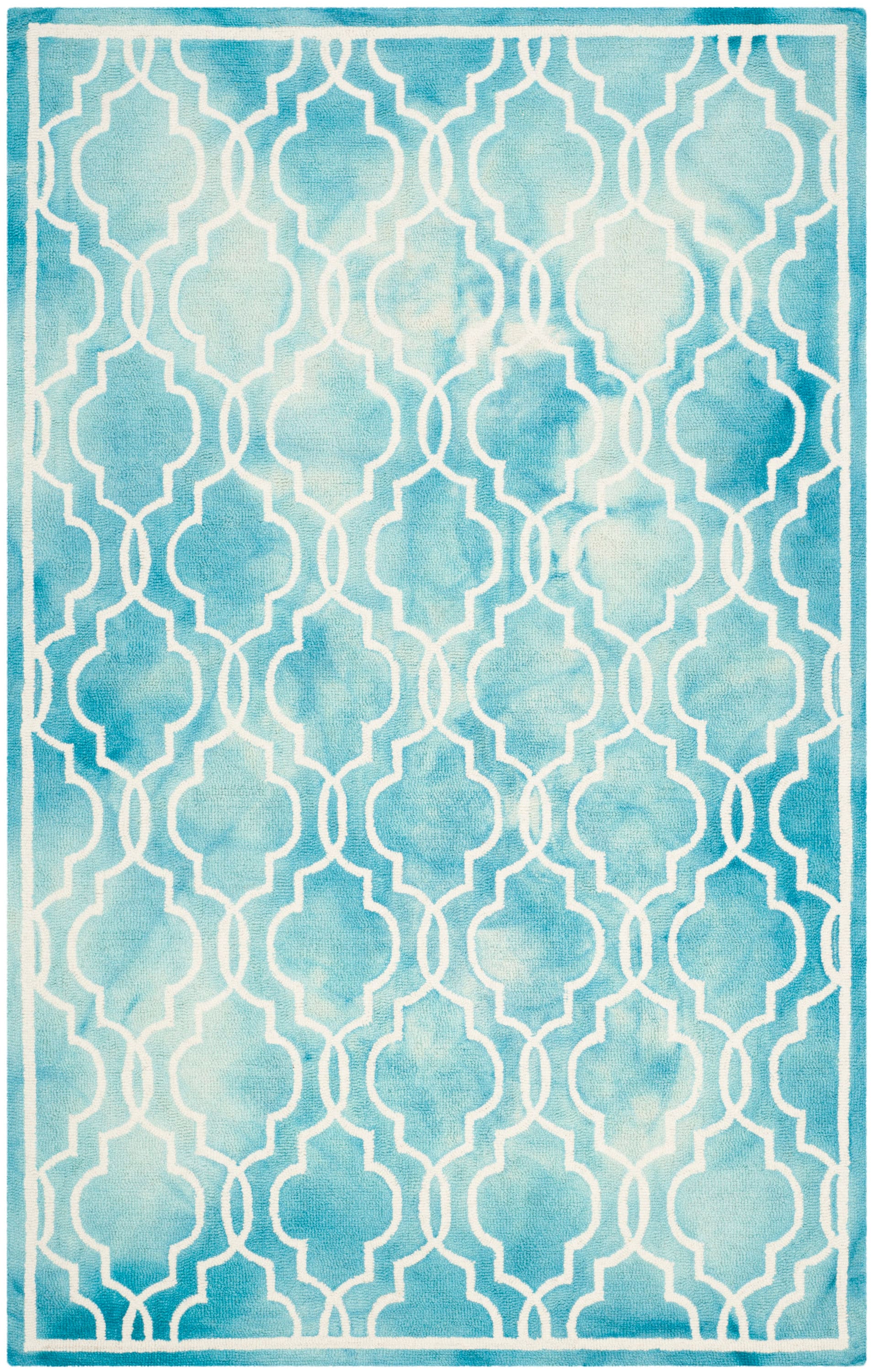 Turquoise and Ivory Hand-Tufted Wool Area Rug 4' x 6'