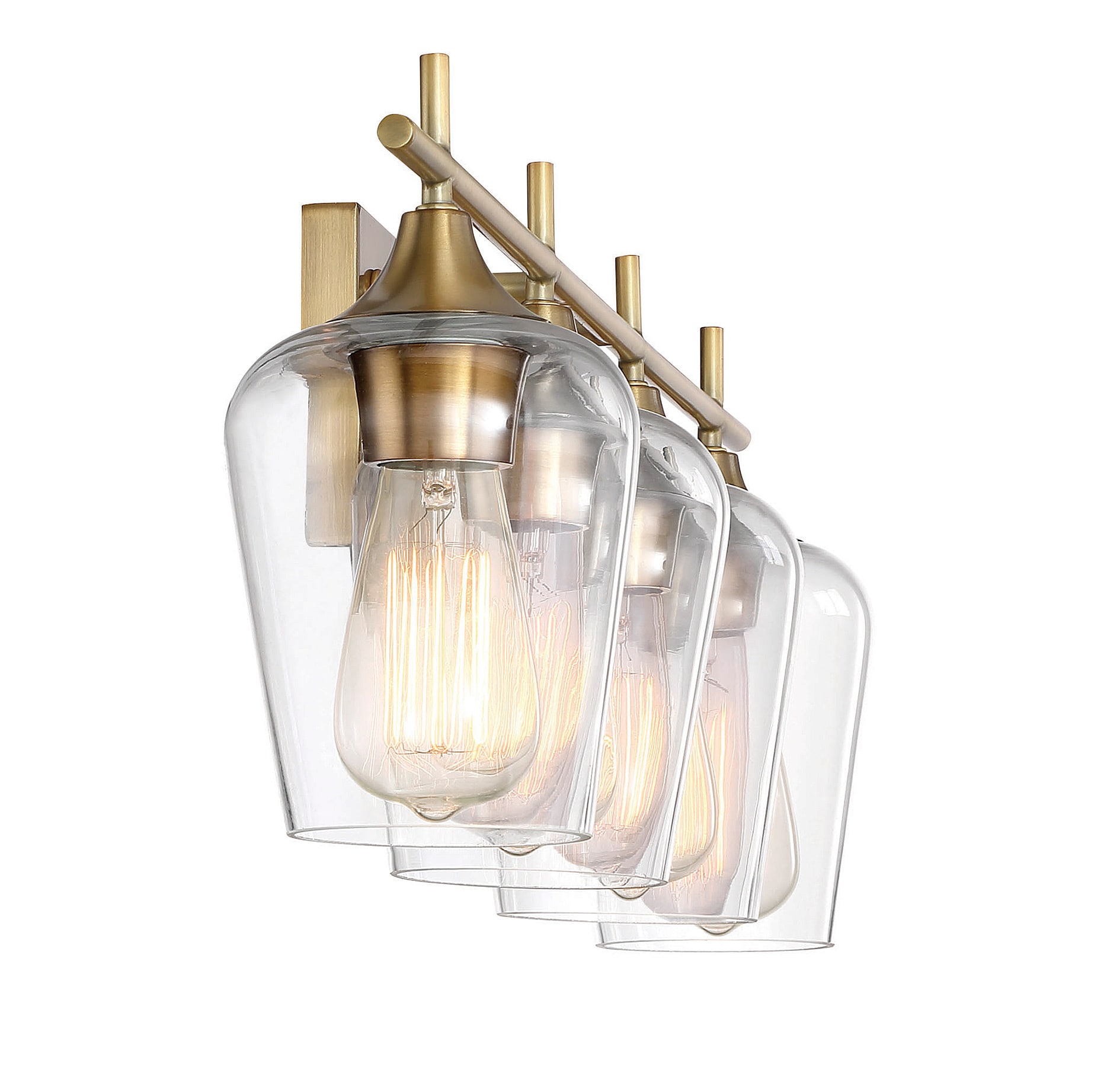 Warm Brass 4-Light Vanity Fixture with Clear Glass Shades