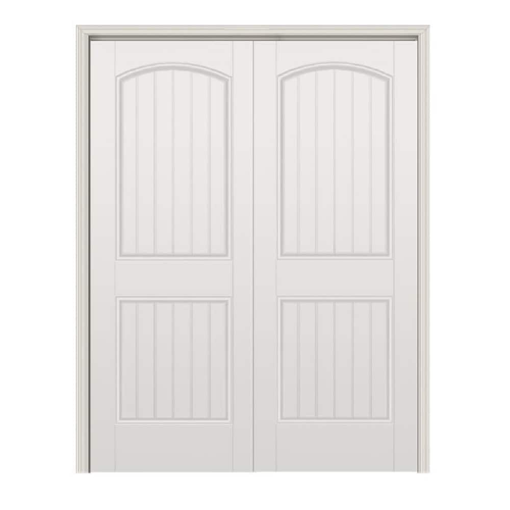 RELIABILT PRO10131079 48-in x 80-in Off-white Hollow core 2-panel round top plank Reversible/Universal Smooth Unfinished Molded composite Split Jamb Double Prehung Interior Door 356 Casing