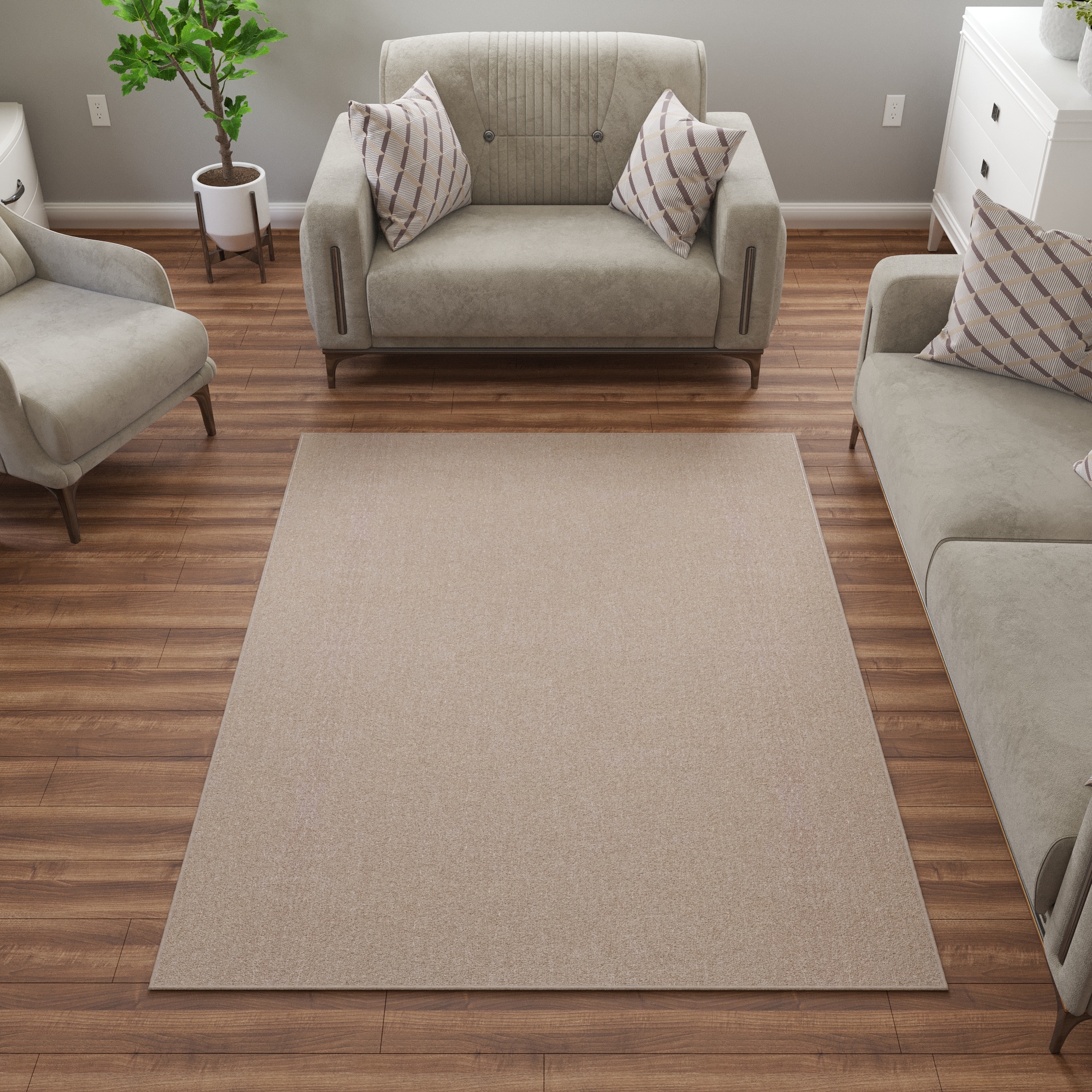 Ottomanson OSC8501-7X10 Non-Slip For Dining Room 7 x 10 (ft) Loomed Polyester Beige Rectangular Indoor Solid Area rug